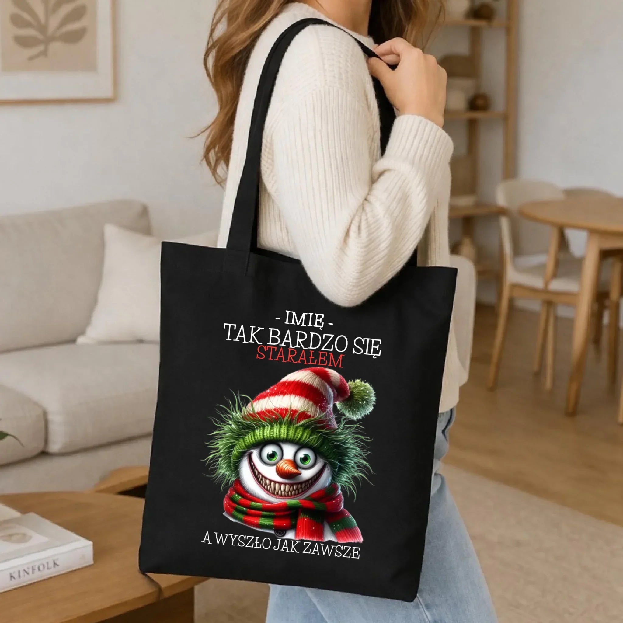 Torba świąteczna z bałwanem - Tak bardzo się starałem - personalizowana BN120 - StoryCups.pl