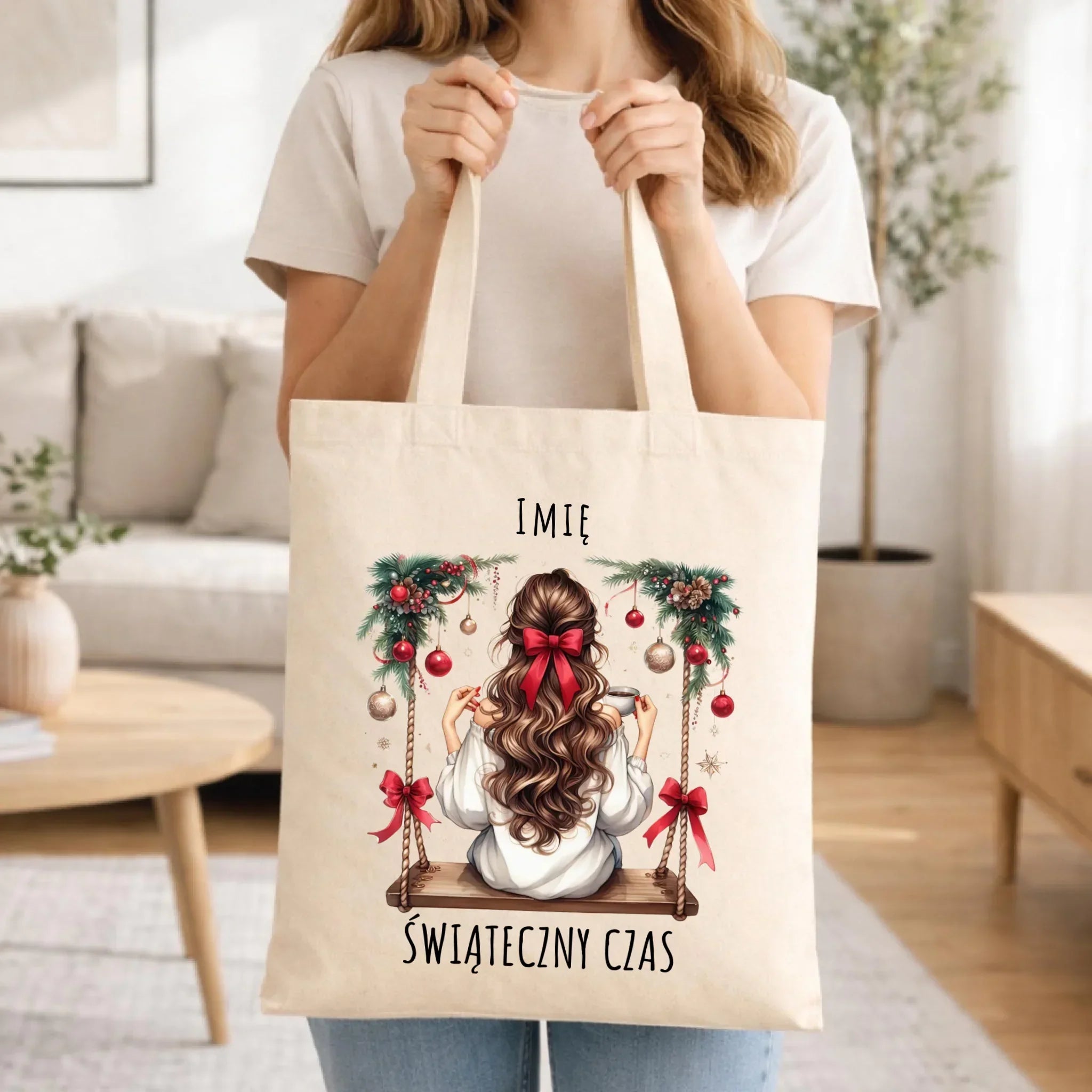 Torba świąteczna - Dziewczyna na huśtawce - Świąteczny czas - personalizowana BN105 - StoryCups.pl