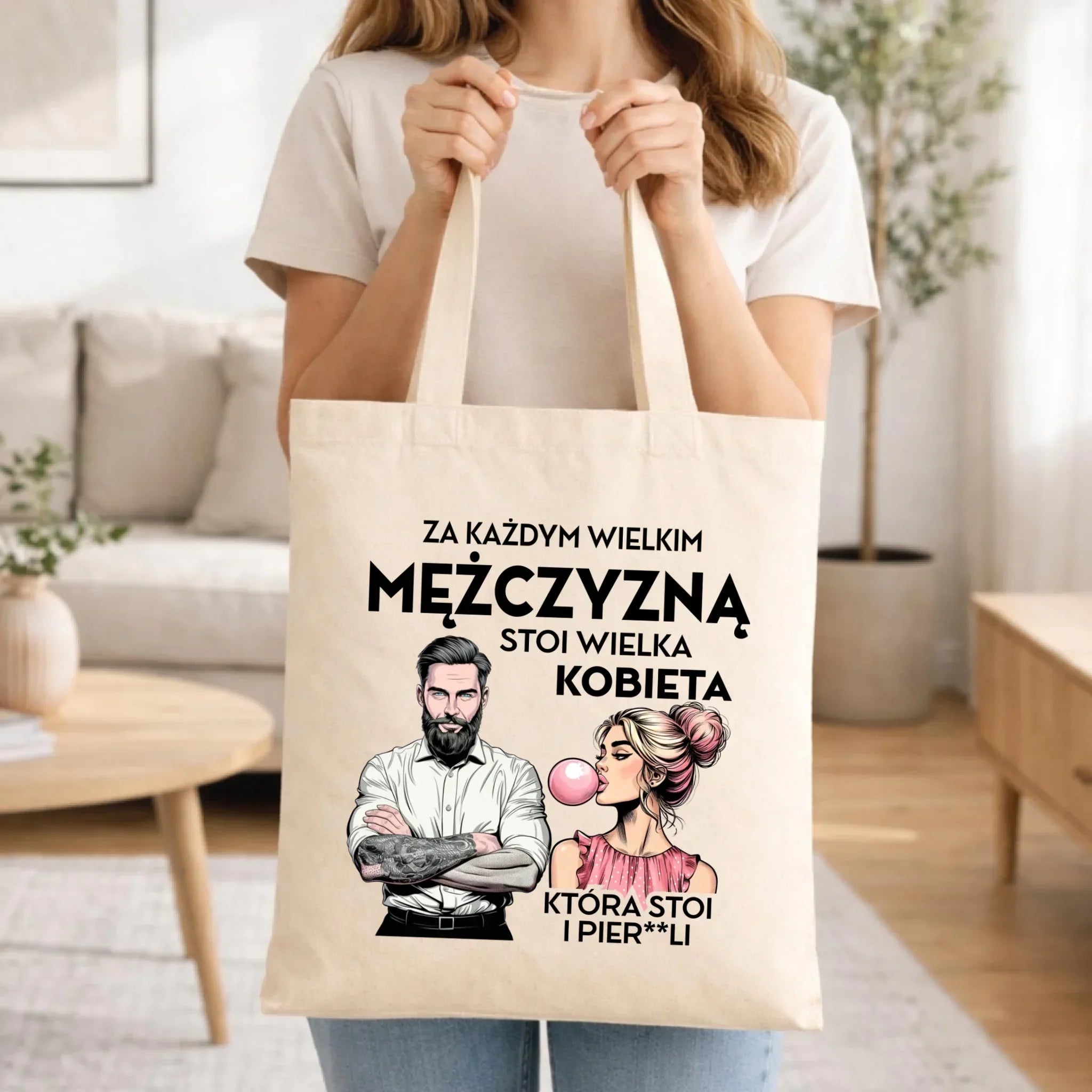 Torba - Prezent dla niego - Za każdym wielkim mężczyzną stoi wielka kobieta DCH27 - StoryCups.pl