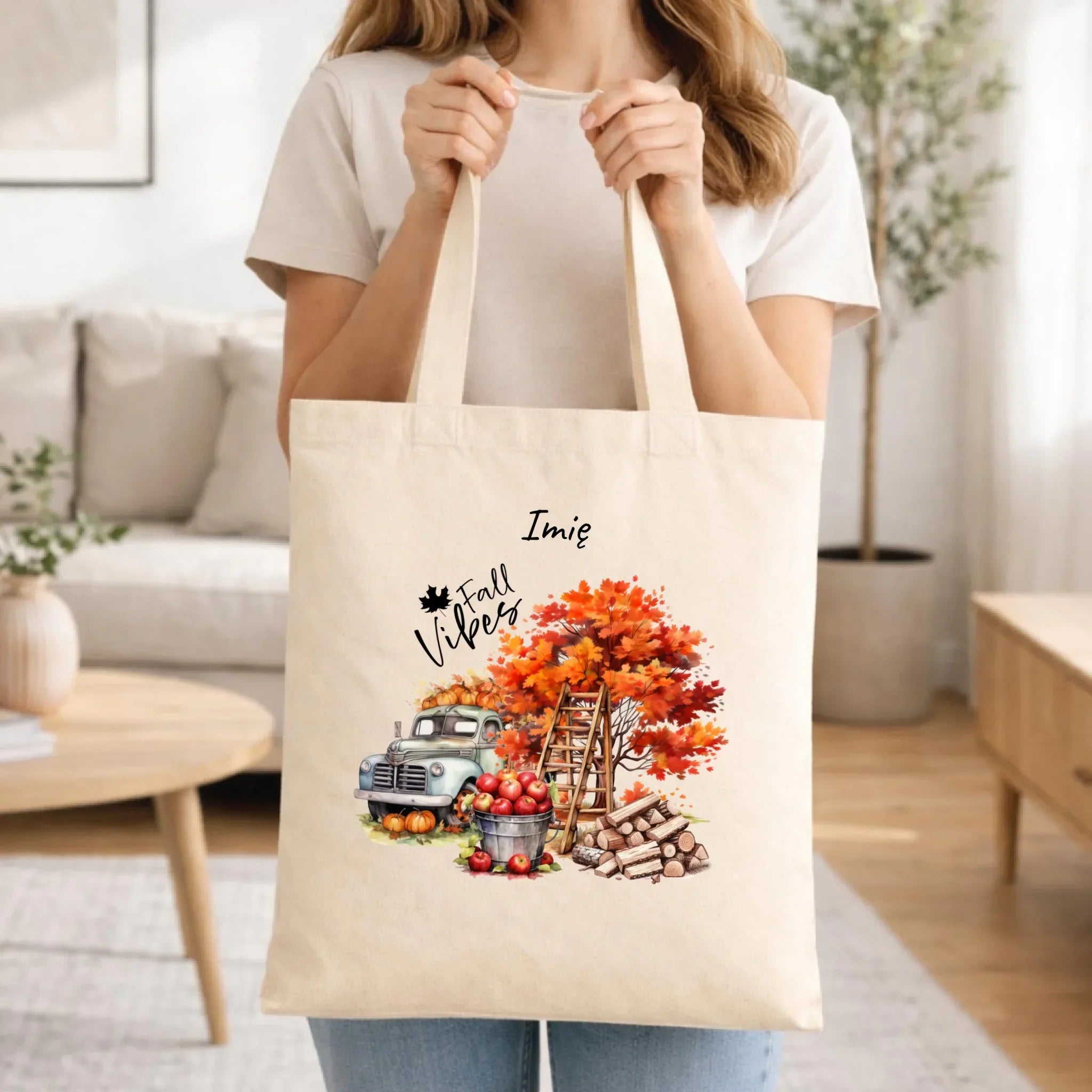 Torba jesienna – Vintage auto dynie i jabłka – personalizowana JS07 - StoryCups.pl