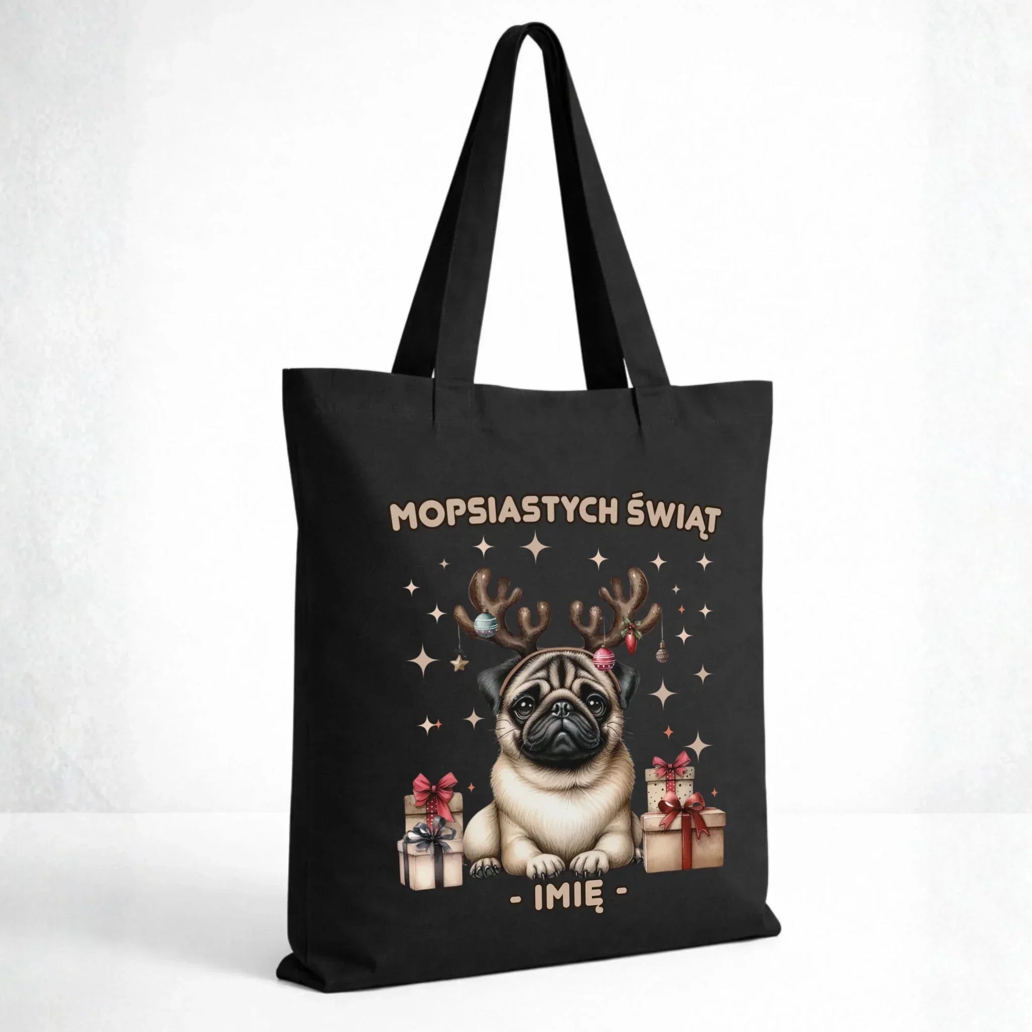 Torba świąteczna - Mops Mopsiastych świąt - personalizowana BN91 - StoryCups.pl