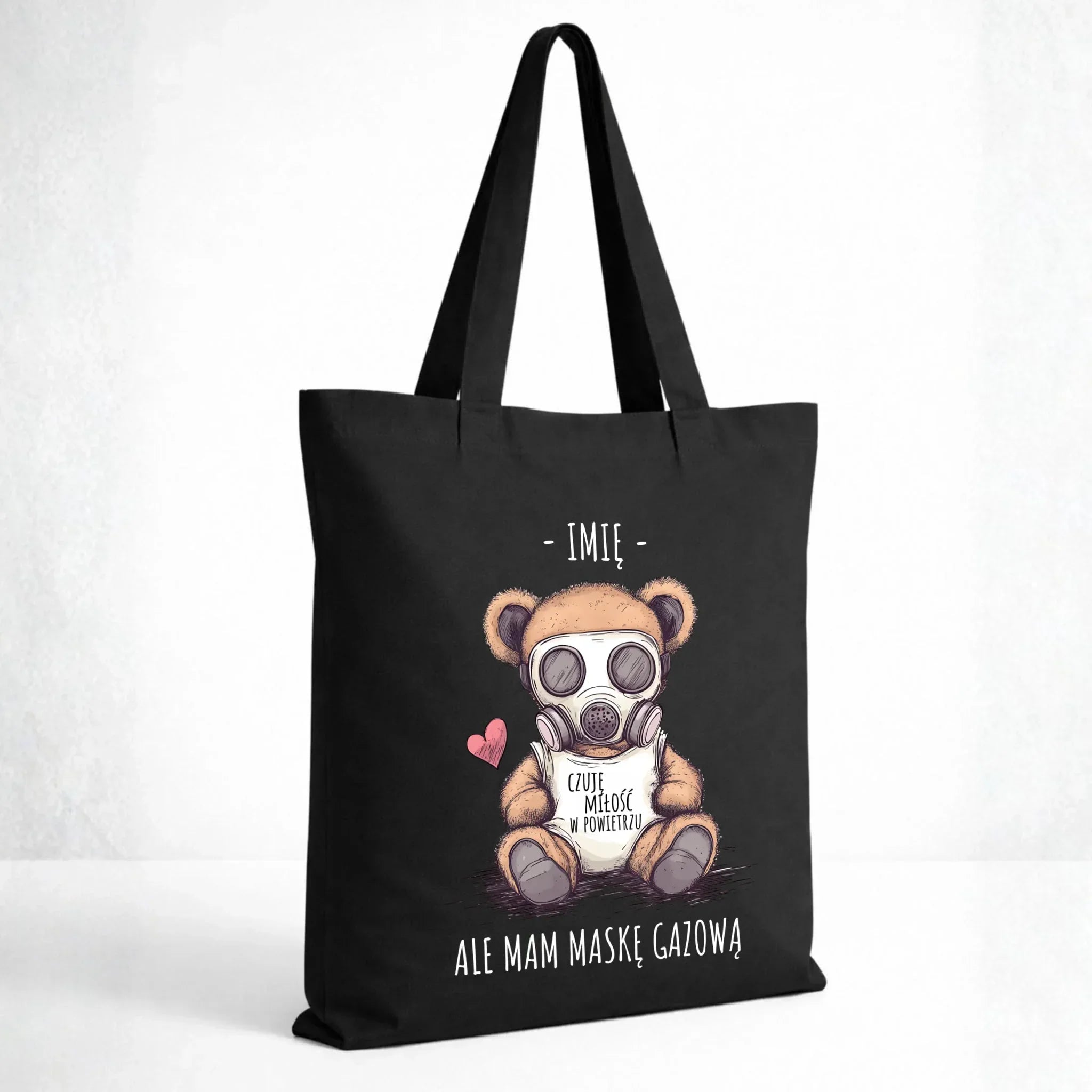 Torba - Miś w masce gazowej - Czuję miłość w powietrzu - personalizowana W38 - StoryCups.pl