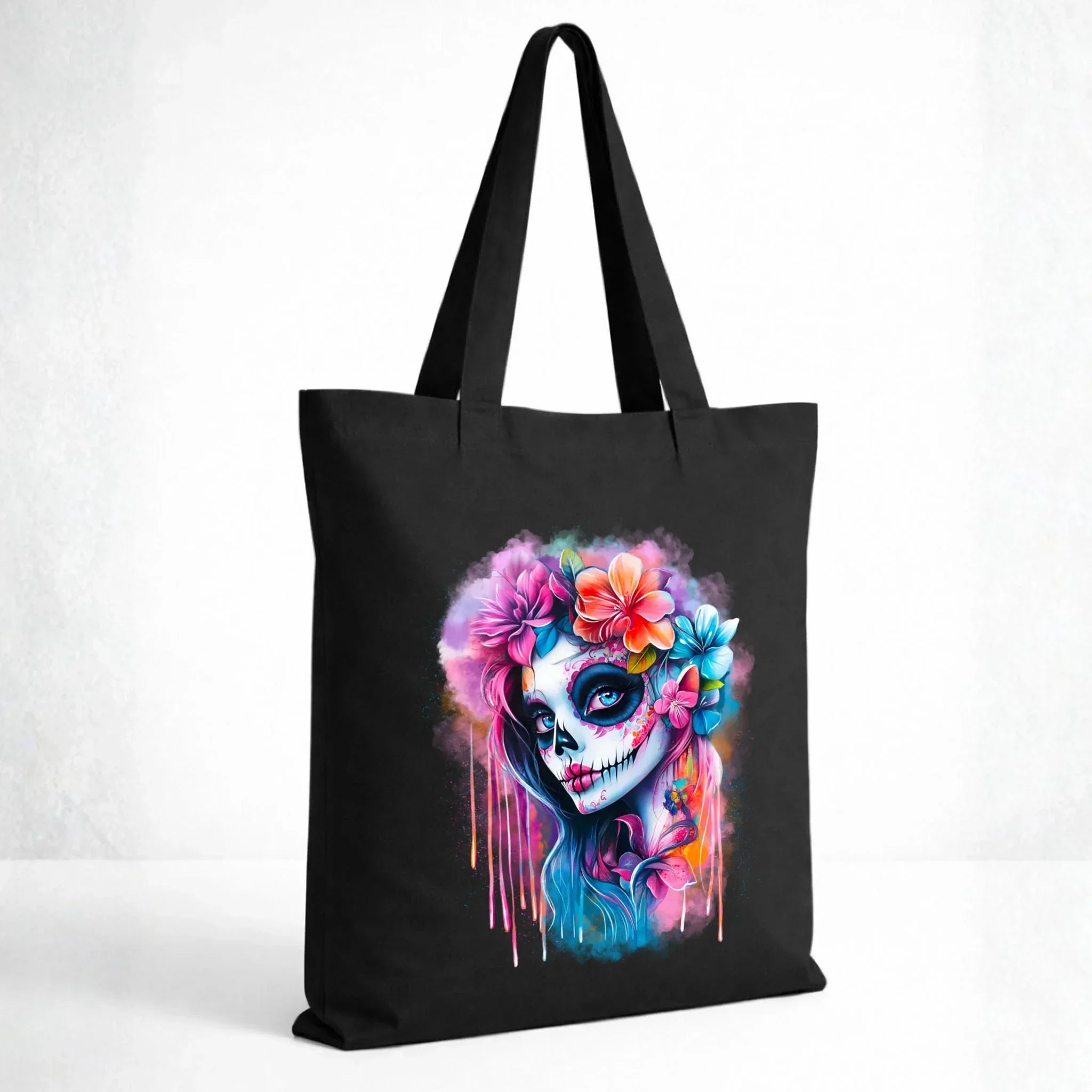 Torba halloweenowa - kolorowa czaszka z kwiatami La Muerte HL05 - StoryCups.pl