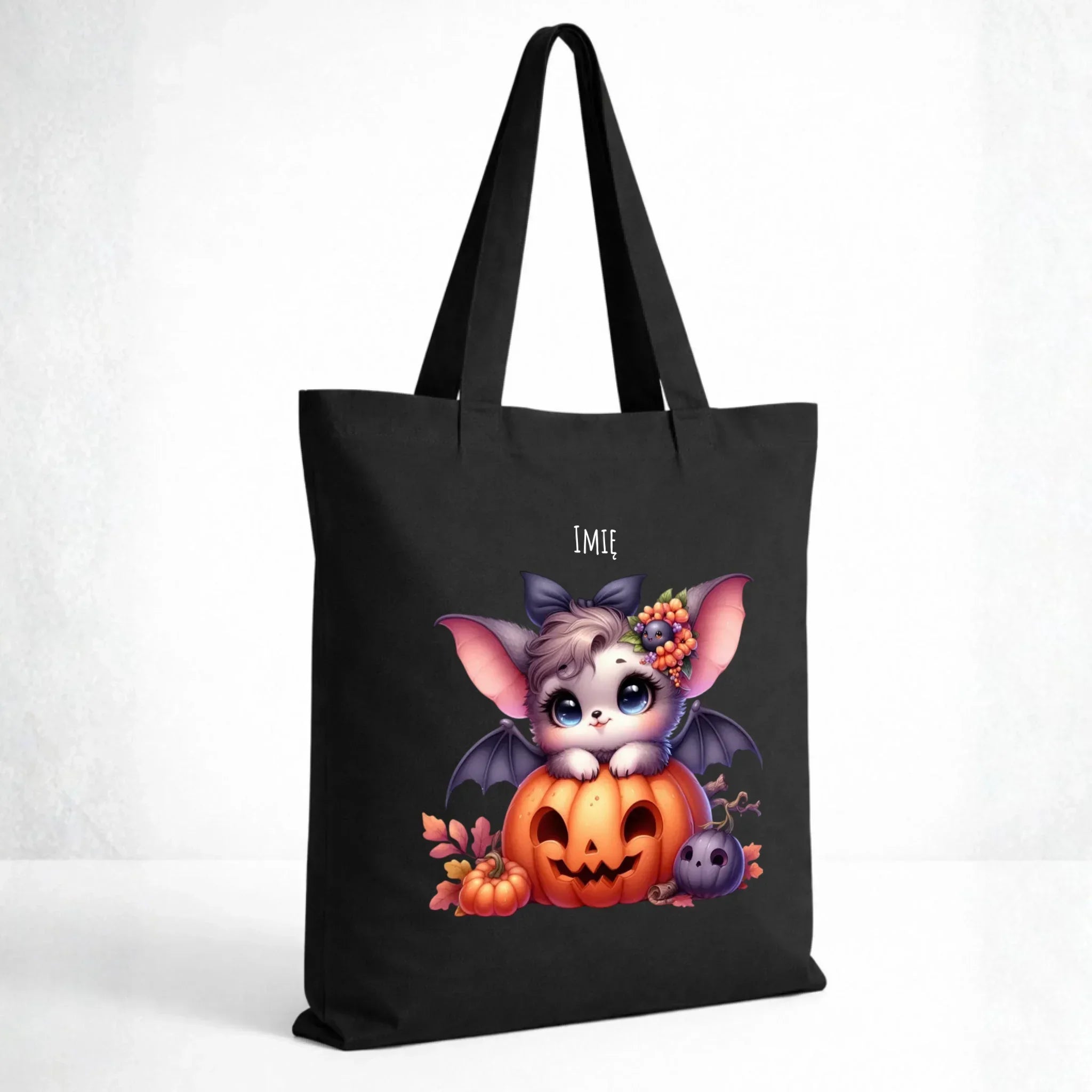 Torba halloweenowa - Uroczy nietoperz z dynią - personalizowana HL08 - StoryCups.pl