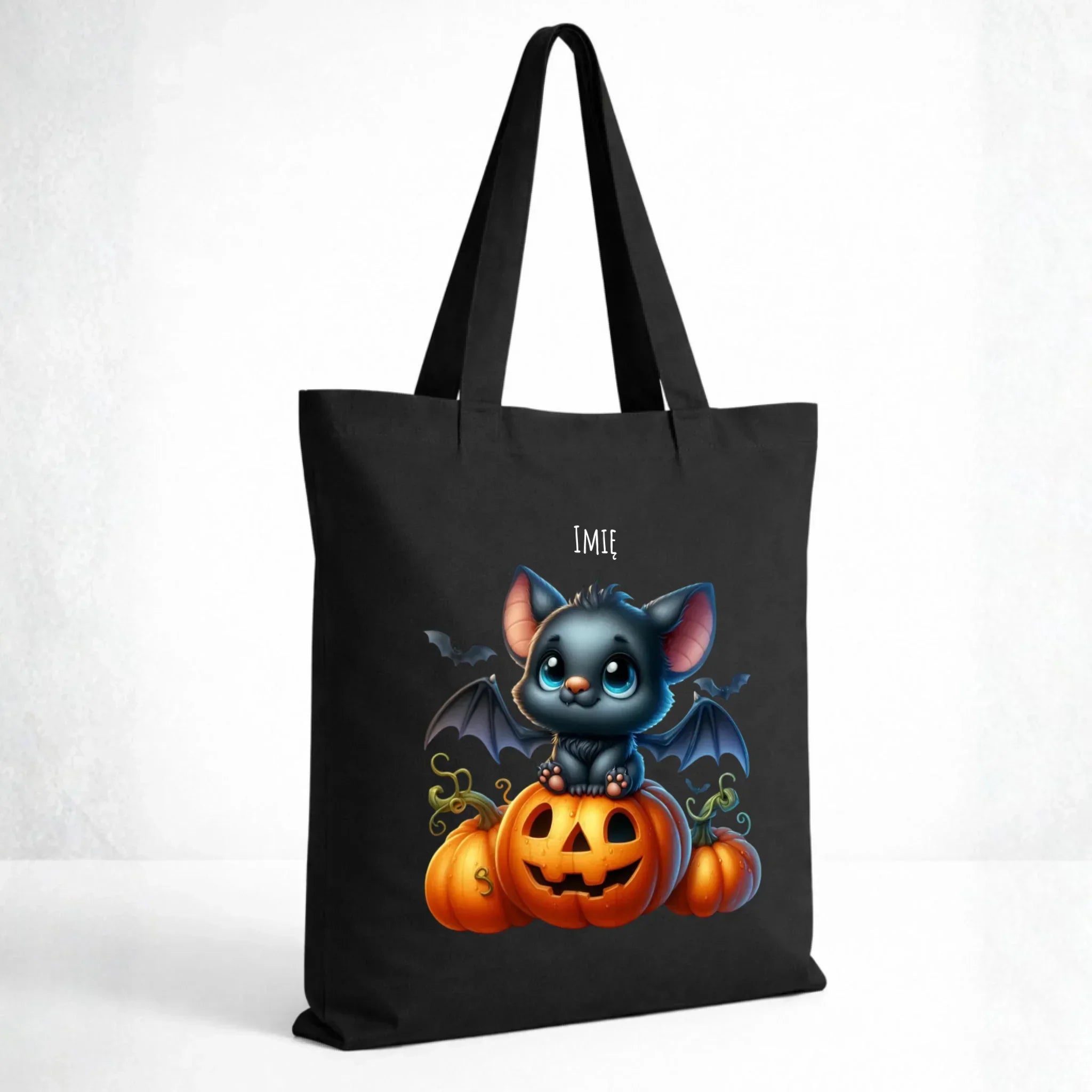 Torba halloweenowa - Słodki nietoperz z dynią - personalizowana HL09 - StoryCups.pl