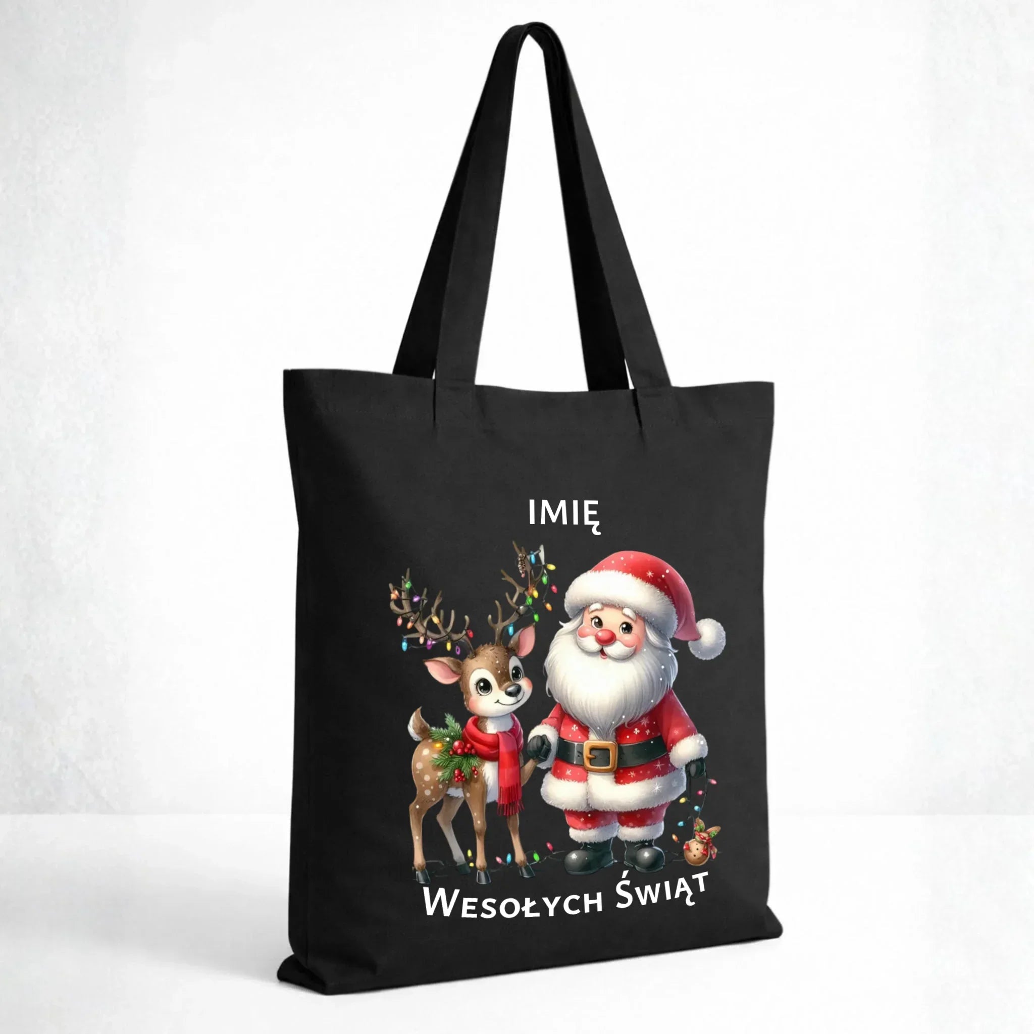 Torba świąteczna - Mikołaj z reniferem - personalizowana BN09 - StoryCups.pl
