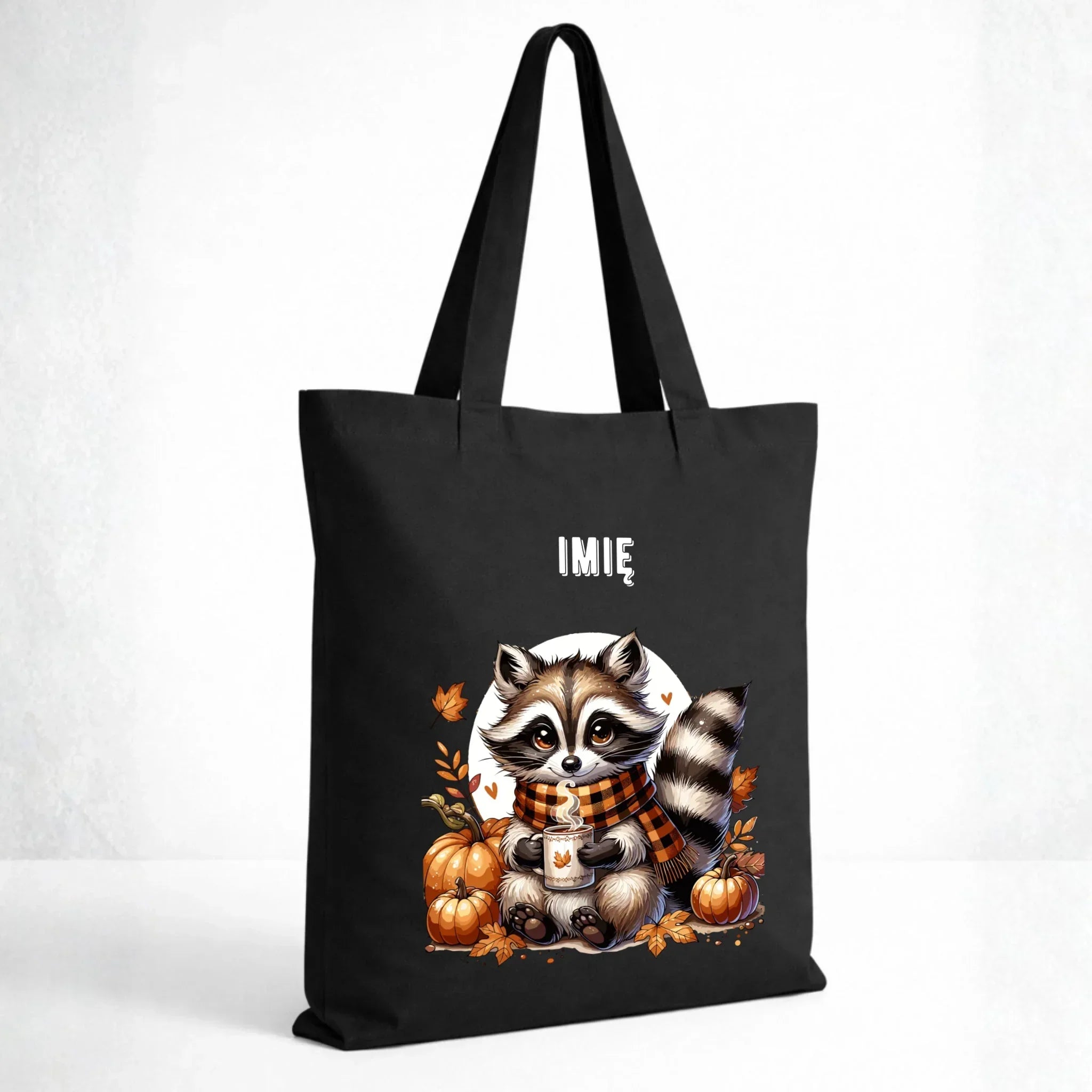 Torba jesienna – Szop z kawą i dyniami - personalizowana JS16 - StoryCups.pl