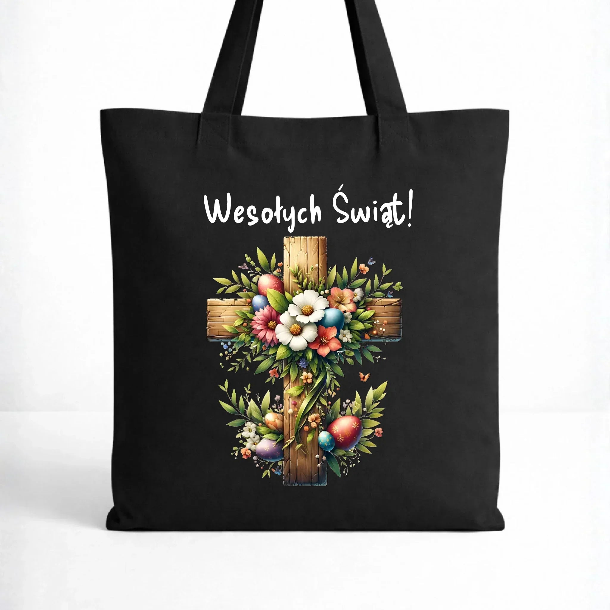 Torba na Wielkanoc - Krzyż z kwiatami Wesołych Świąt WN02 - StoryCups.pl