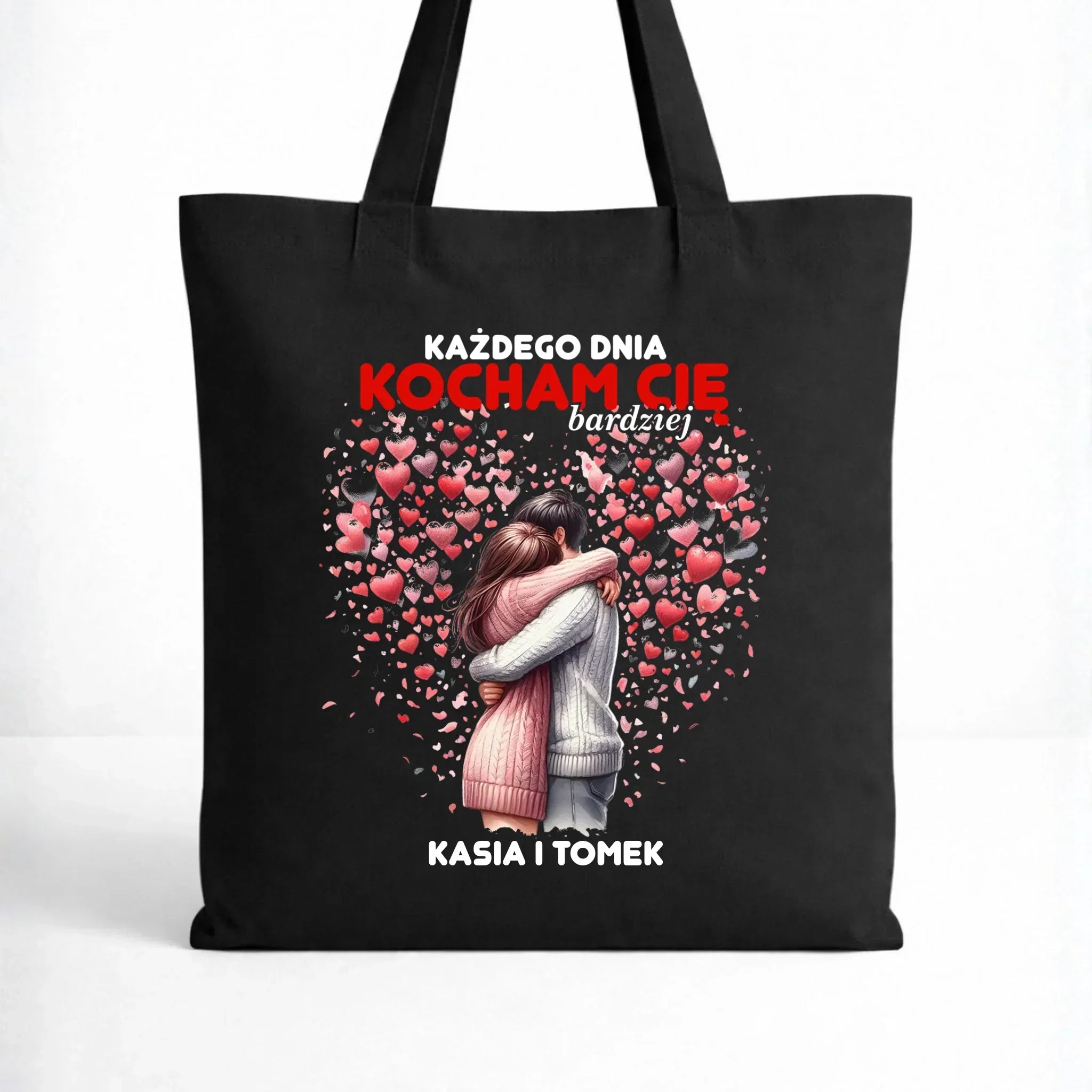 Torba dla par - Każdego dnia kocham Cię bardziej - personalizowana W09 - StoryCups.pl