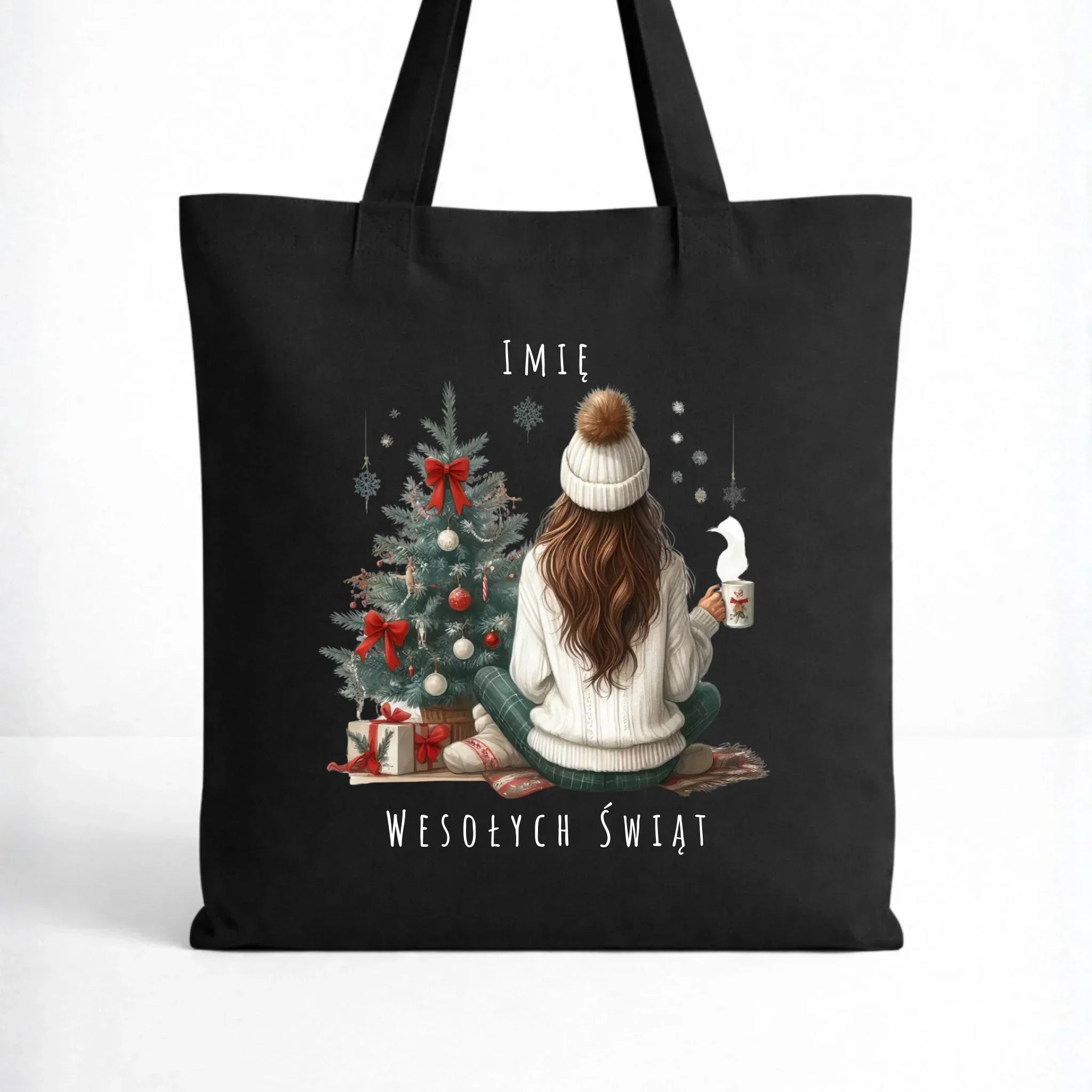 Torba świąteczna - Dziewczyna przy choince - personalizowana BN15 - StoryCups.pl