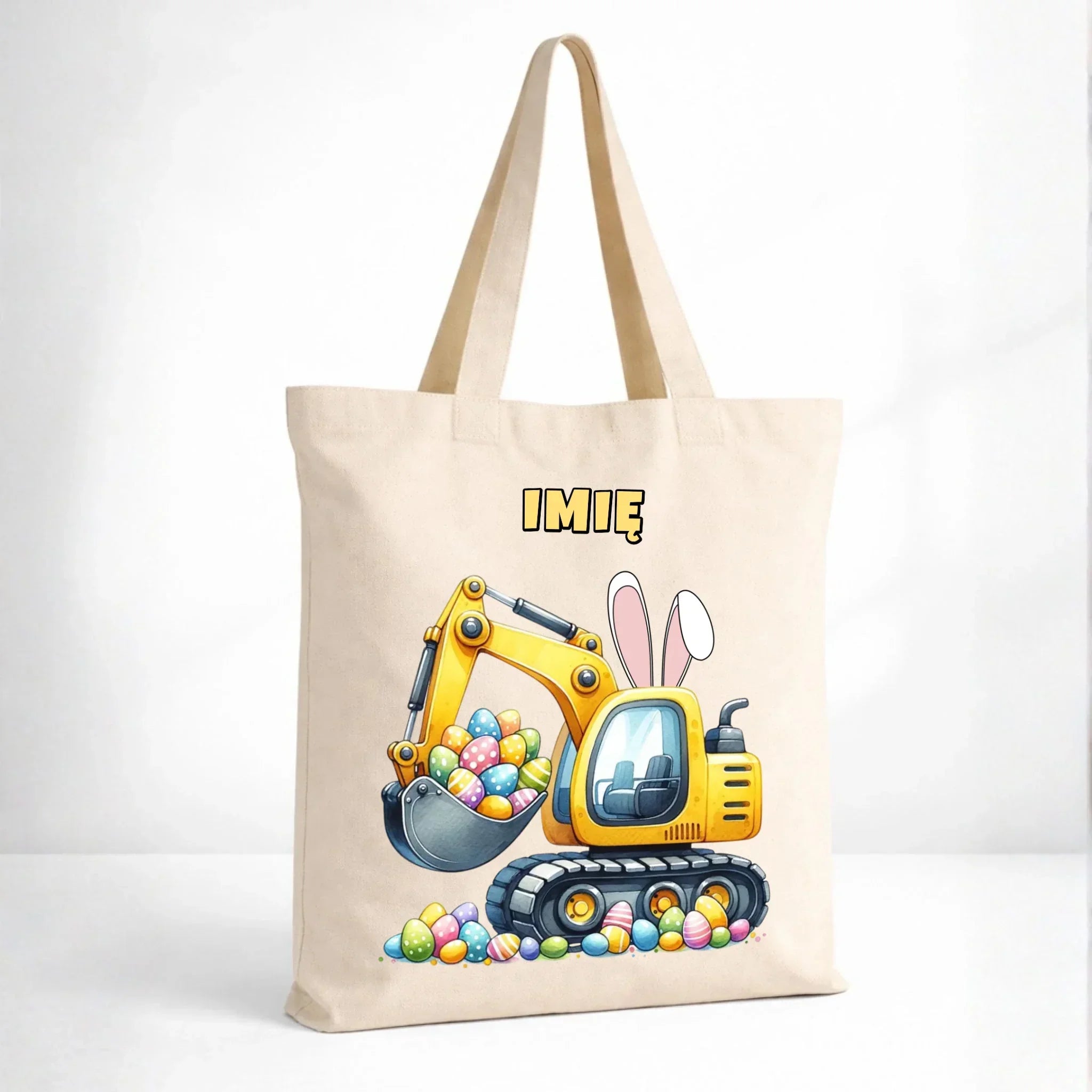 Torba na Wielkanoc - Koparka z pisankami - personalizowana WN17 - StoryCups.pl