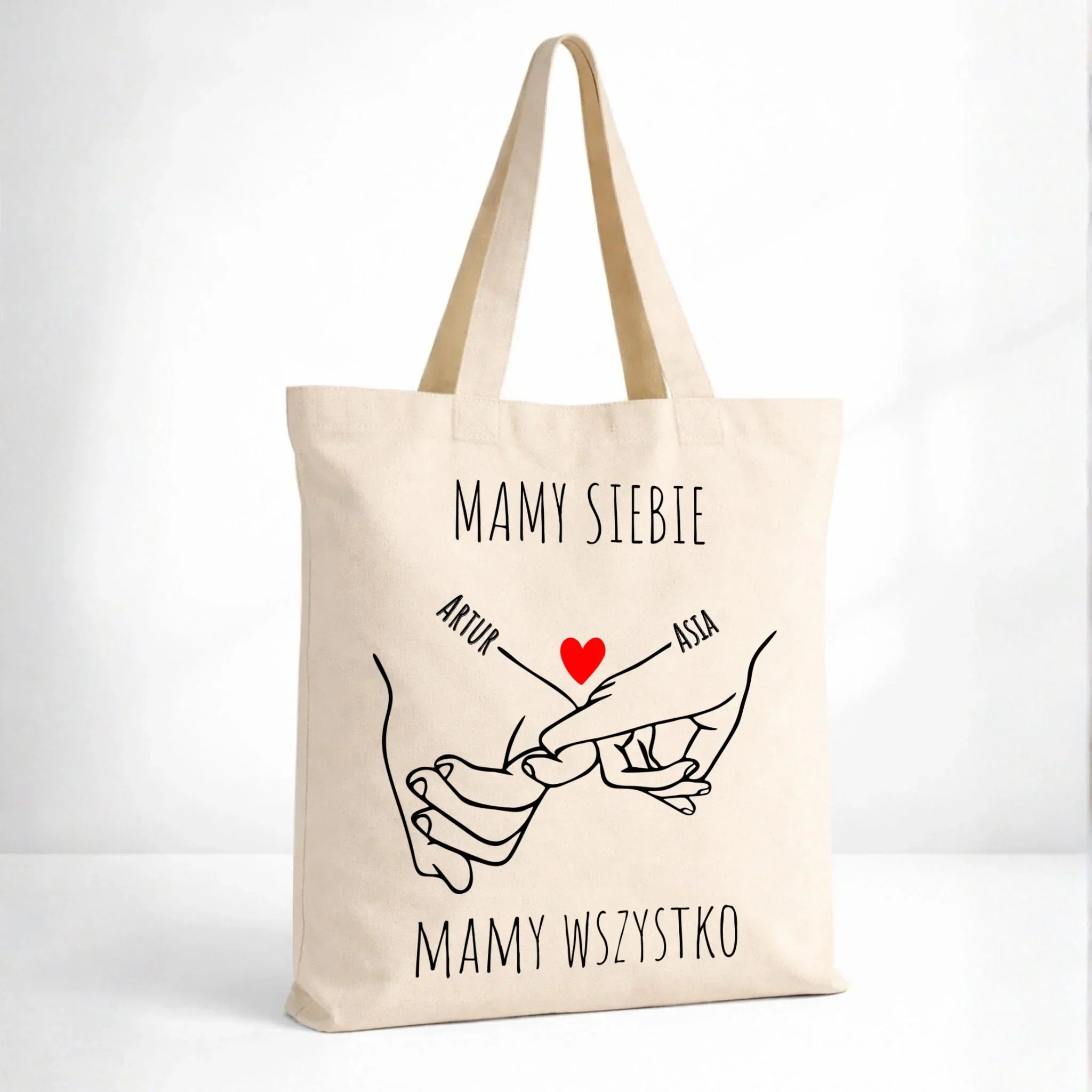 Torba dla par - Zaplecione ręce mamy siebie mamy wszystko - personalizowana W63 - StoryCups.pl