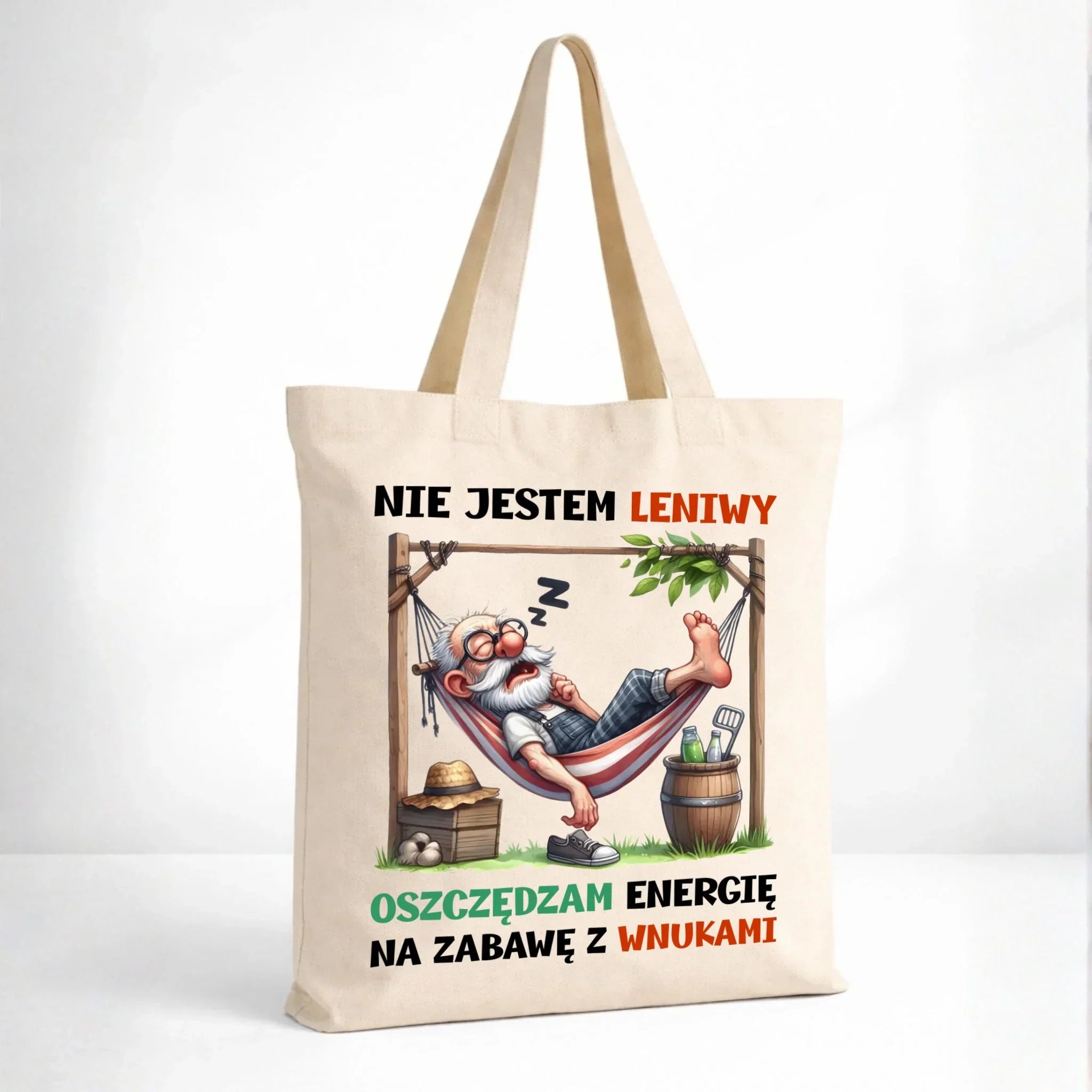 Torba dla dziadka - Nie jestem leniwy oszczędzam energię D39 - StoryCups.pl