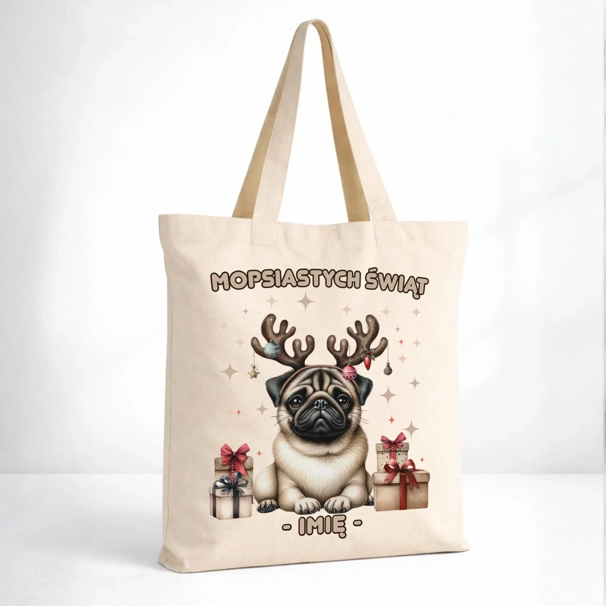 Torba świąteczna - Mops Mopsiastych świąt - personalizowana BN91 - StoryCups.pl