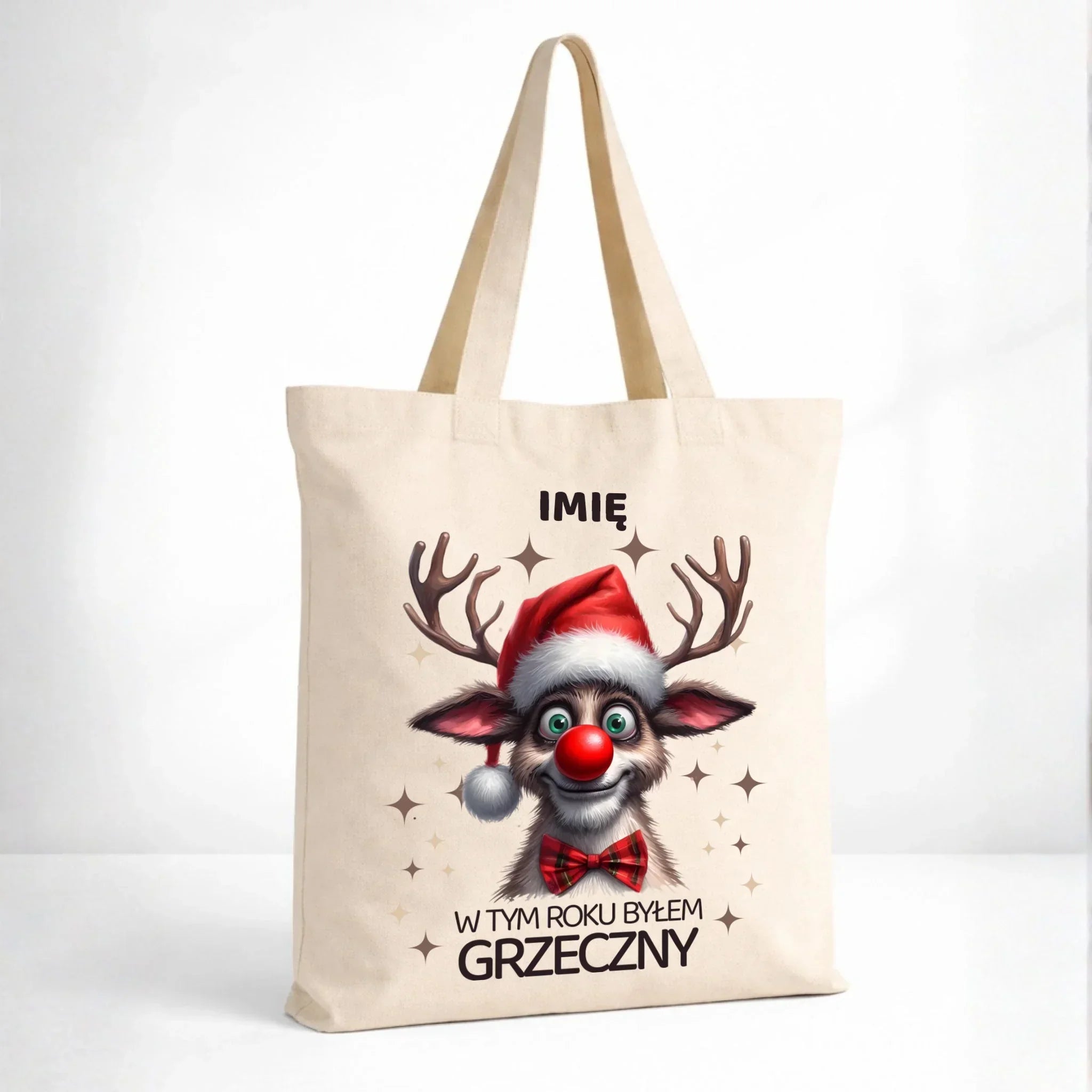 Torba świąteczna - Renifer W tym roku byłem grzeczny - personalizowana BN96 - StoryCups.pl