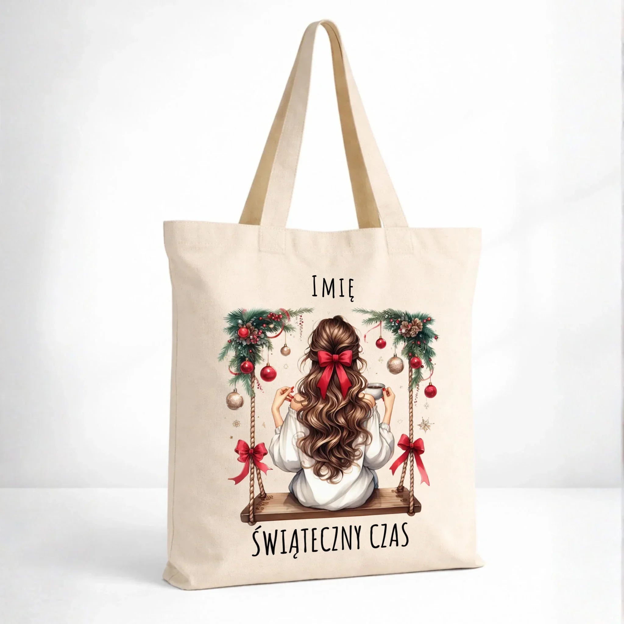 Torba świąteczna - Dziewczyna na huśtawce - Świąteczny czas - personalizowana BN105 - StoryCups.pl