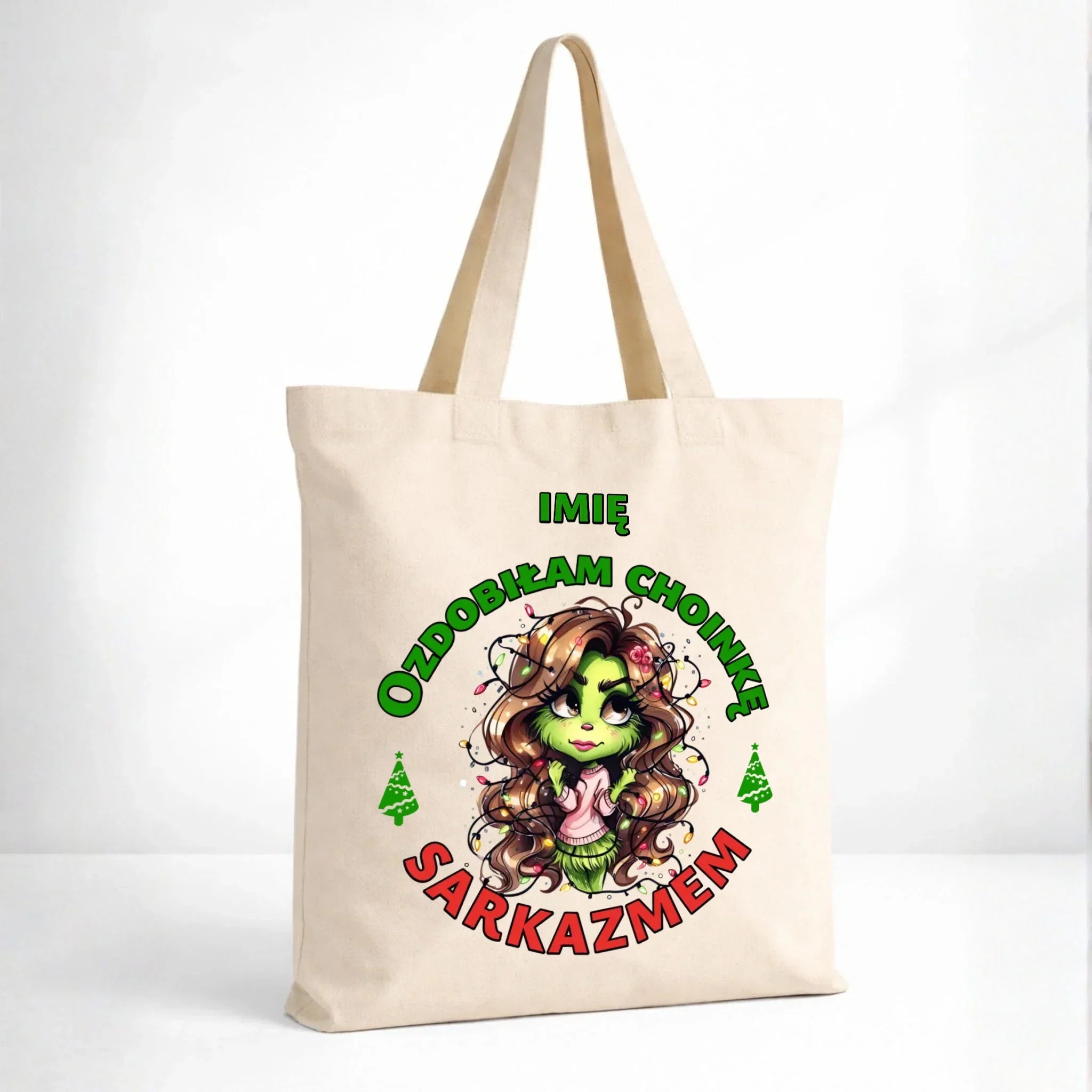 Torba świąteczna - Grinch - Ozdobiłam choinkę sarkazmem - personalizowana BN115 - StoryCups.pl
