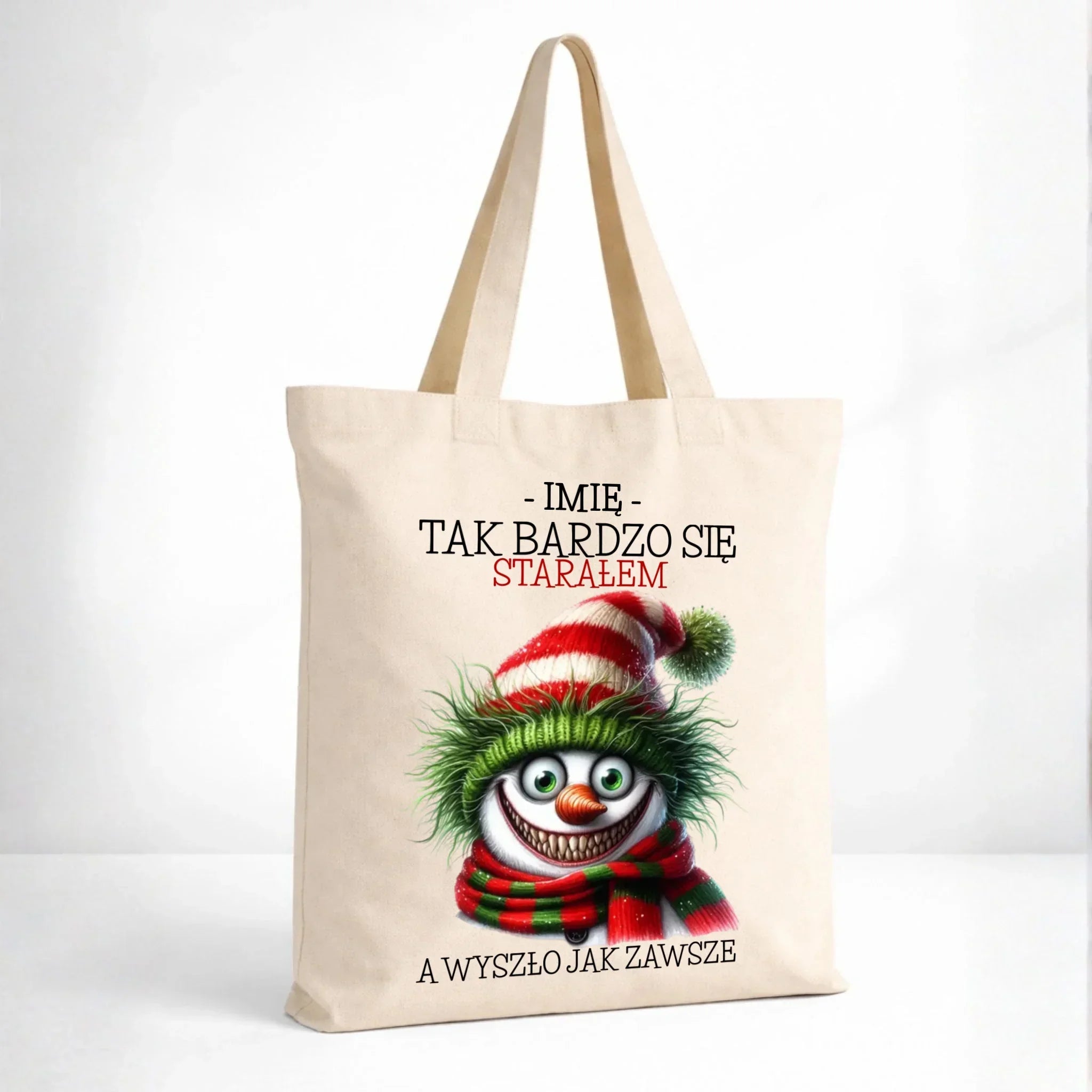 Torba świąteczna z bałwanem - Tak bardzo się starałem - personalizowana BN120 - StoryCups.pl