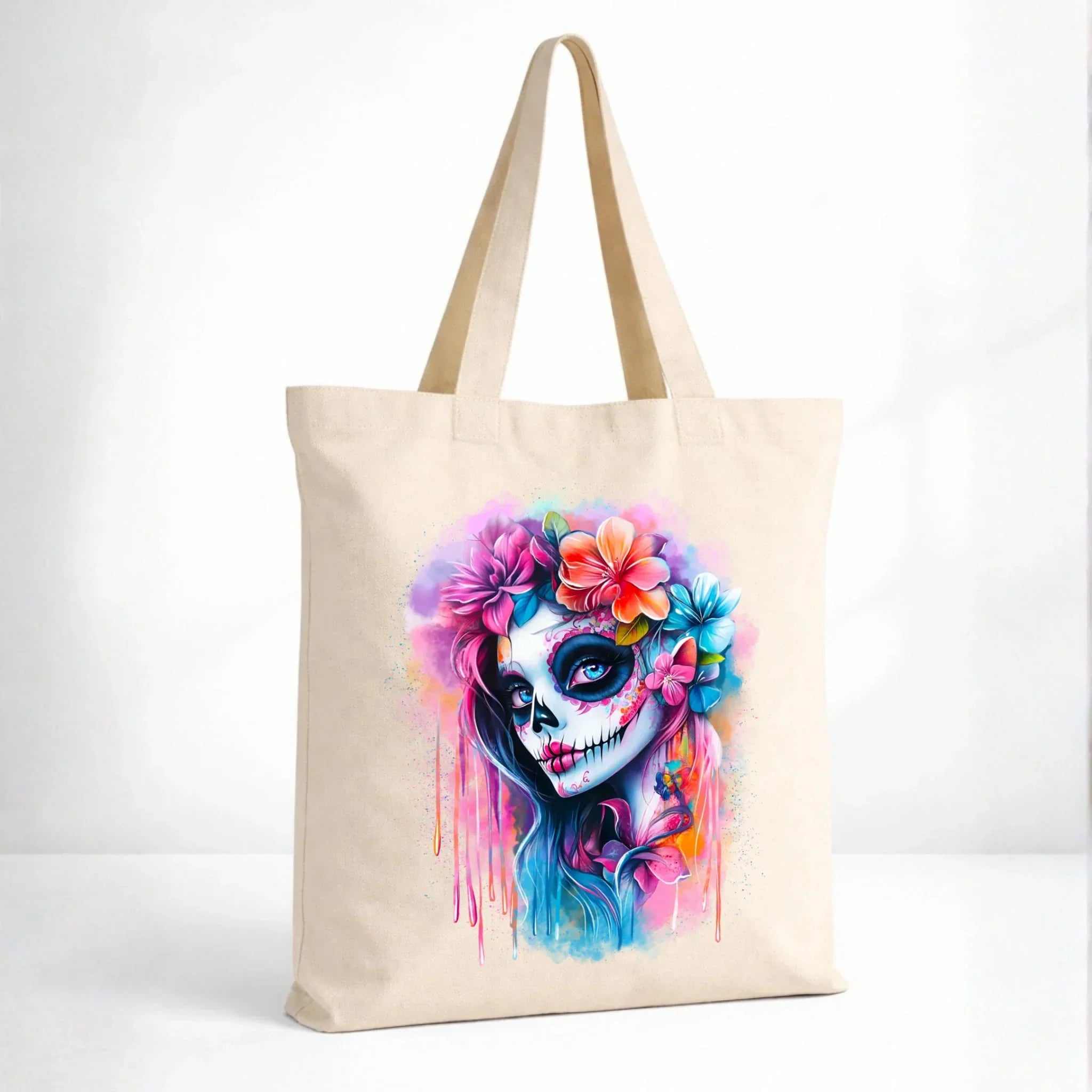 Torba halloweenowa - kolorowa czaszka z kwiatami La Muerte HL05 - StoryCups.pl