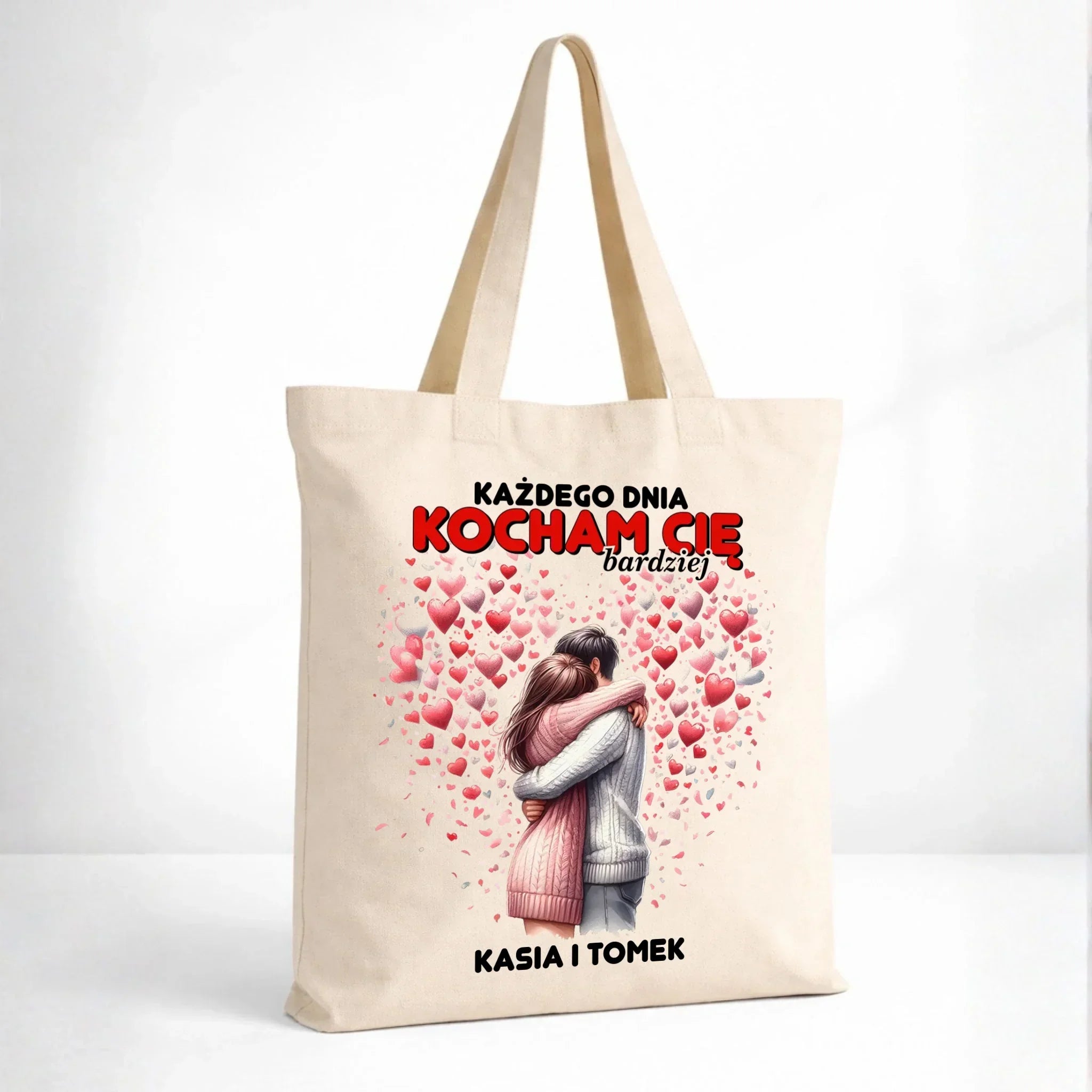 Torba dla par - Każdego dnia kocham Cię bardziej - personalizowana W09 - StoryCups.pl