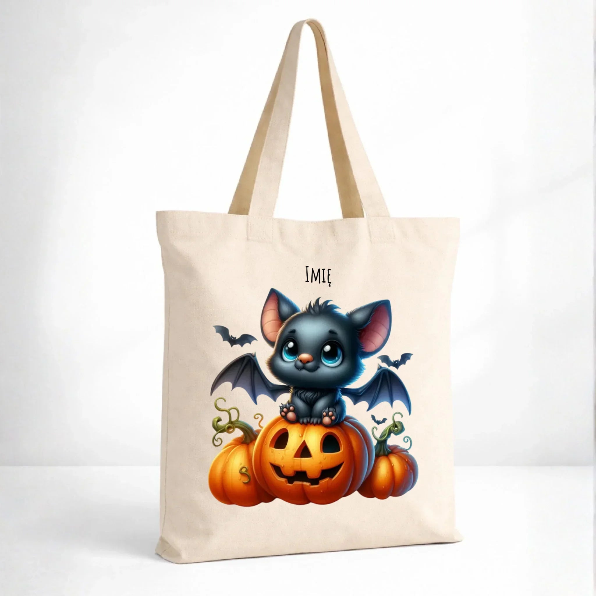 Torba halloweenowa - Słodki nietoperz z dynią - personalizowana HL09 - StoryCups.pl