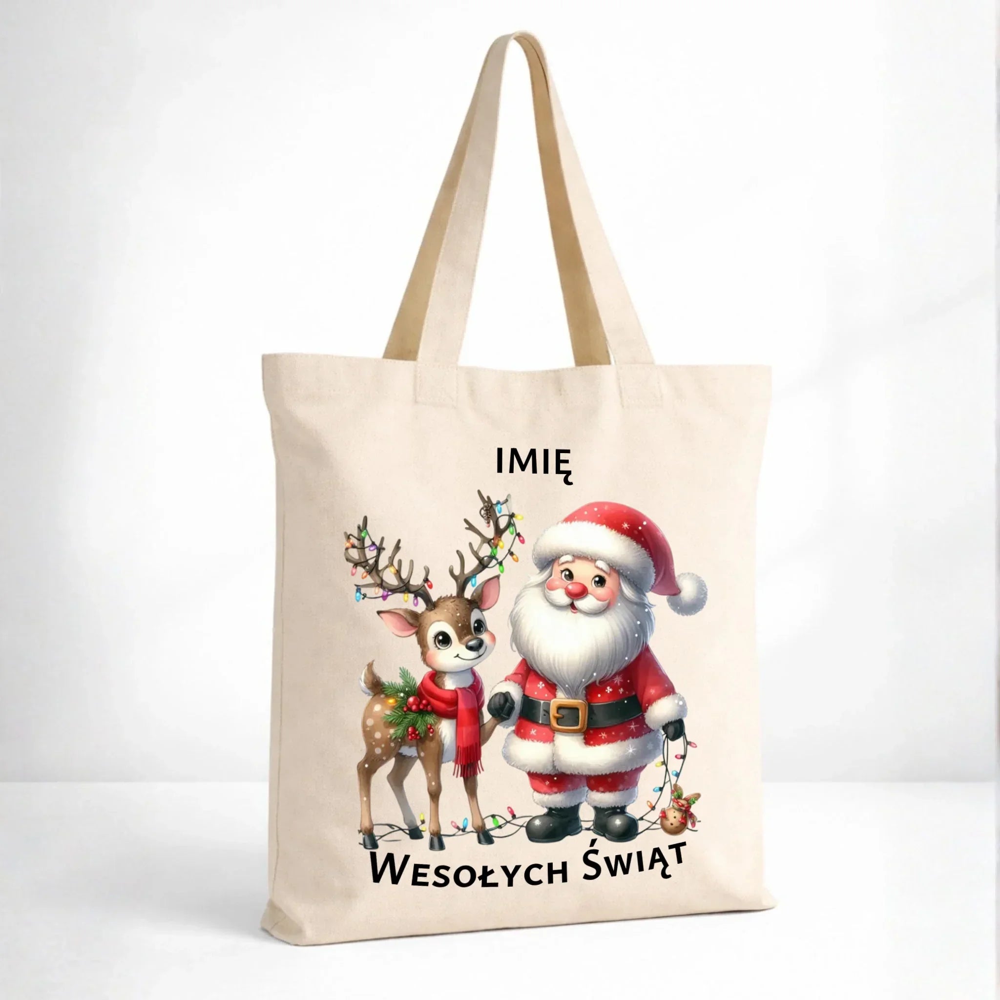 Torba świąteczna - Mikołaj z reniferem - personalizowana BN09 - StoryCups.pl