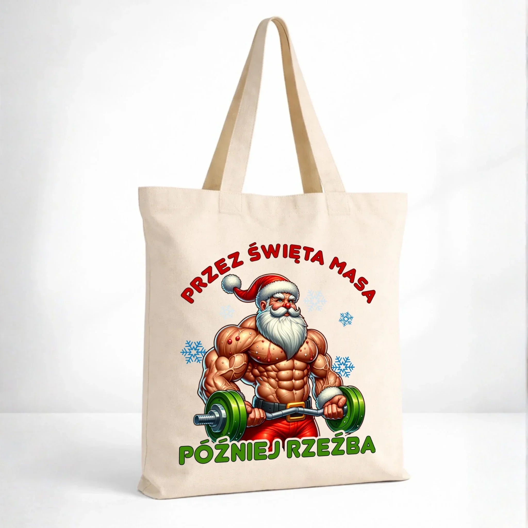 Torba świąteczna - Mikołaj na siłowni - Przez święta masa, później rzeźba BN139 - StoryCups.pl