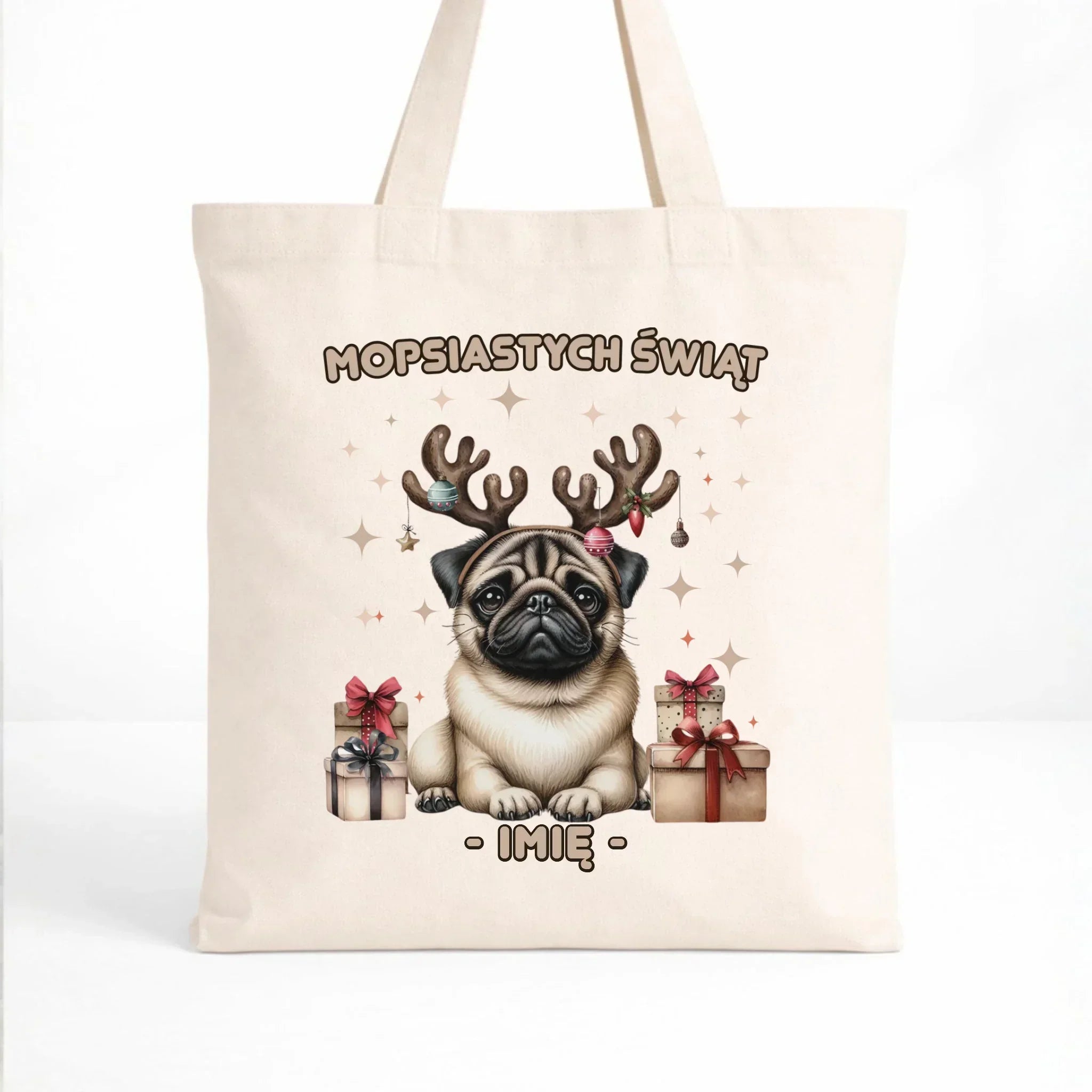 Torba świąteczna - Mops Mopsiastych świąt - personalizowana BN91 - StoryCups.pl