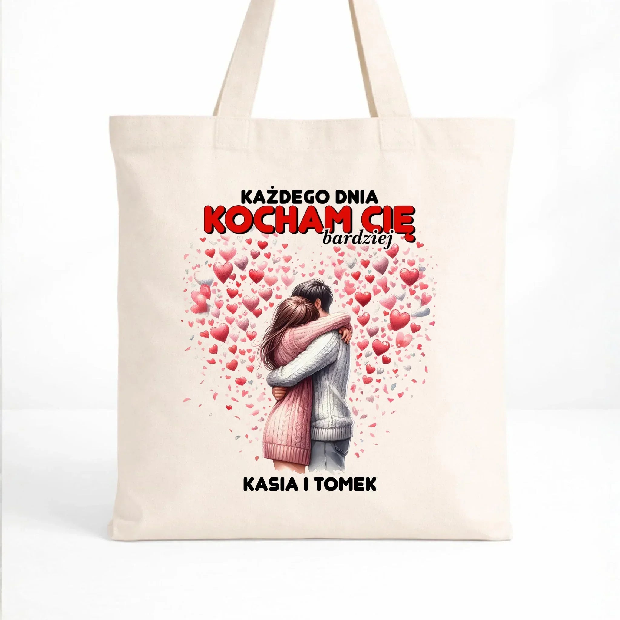 Torba dla par - Każdego dnia kocham Cię bardziej - personalizowana W09 - StoryCups.pl