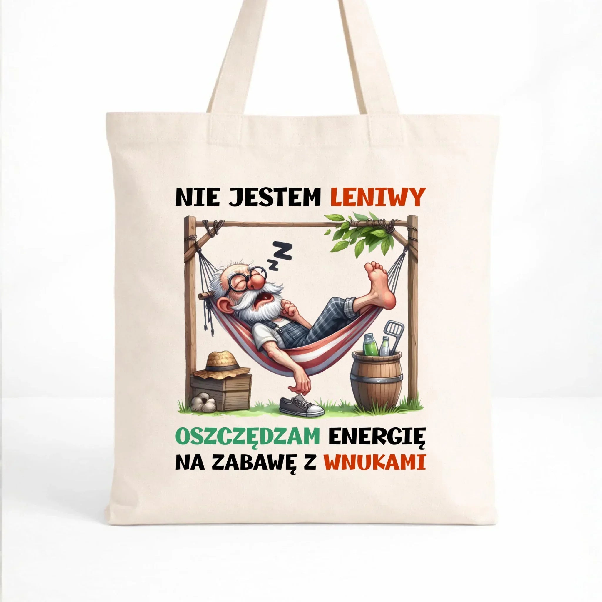 Torba dla dziadka - Nie jestem leniwy oszczędzam energię D39 - StoryCups.pl