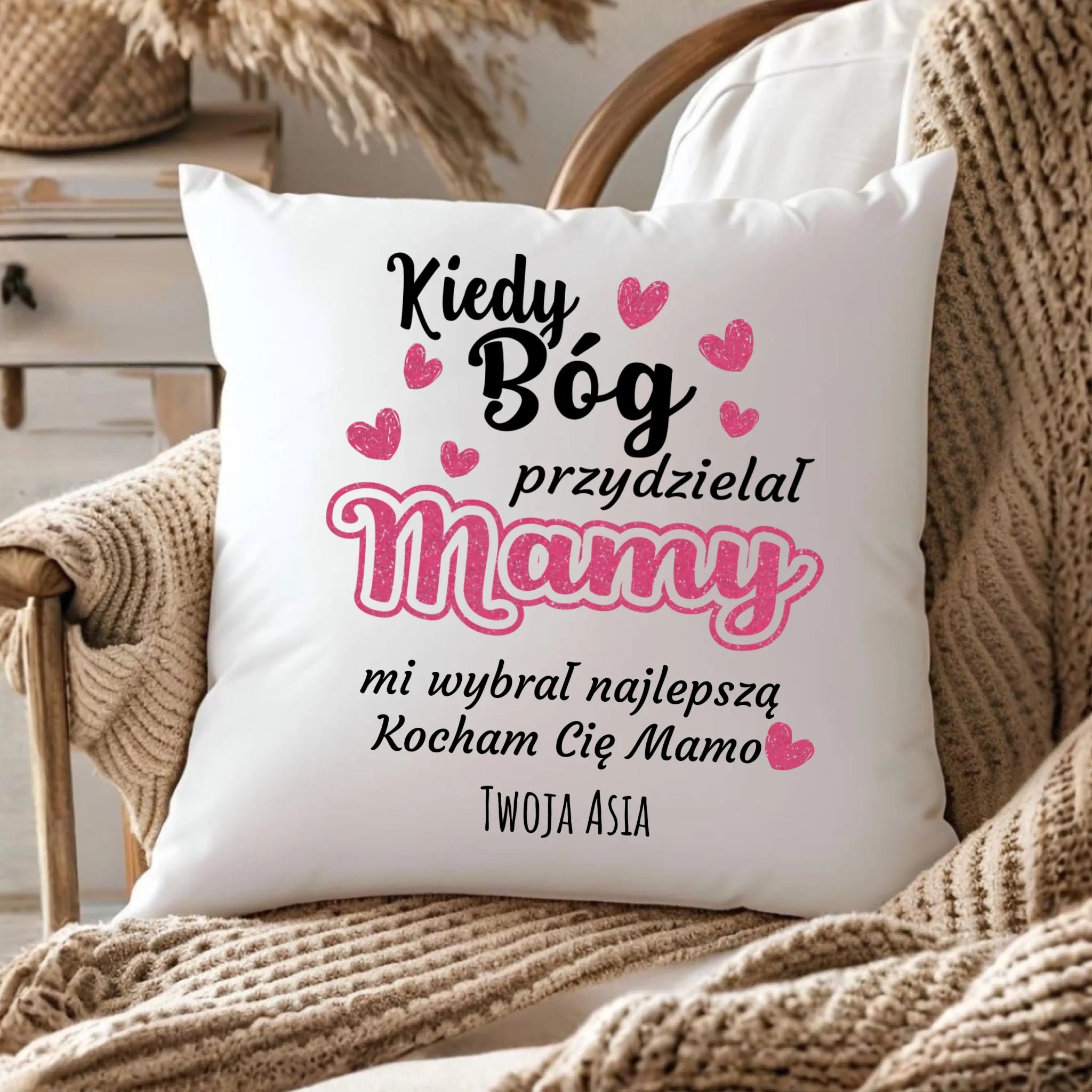 Poduszka dla mamy - Kiedy Bóg przydzielał mamy - personalizowana DM01 - StoryCups.pl