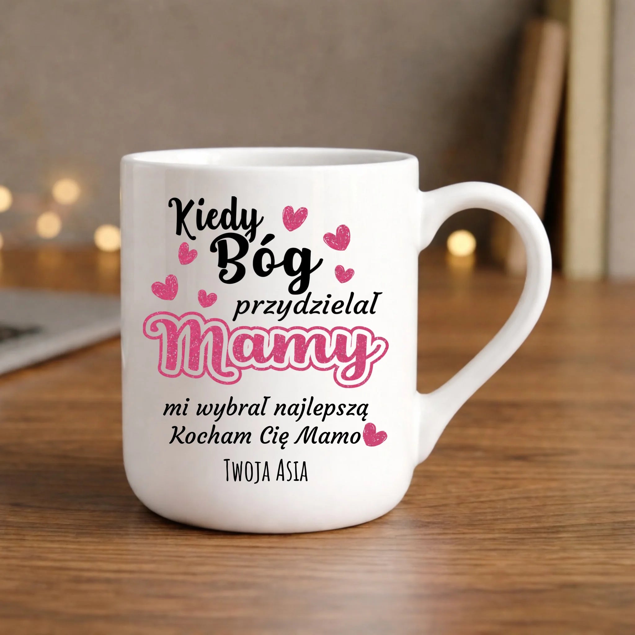 Kubek elegant dla mamy - Kiedy Bóg przydzielał mamy - personalizowany DM01 - StoryCups.pl