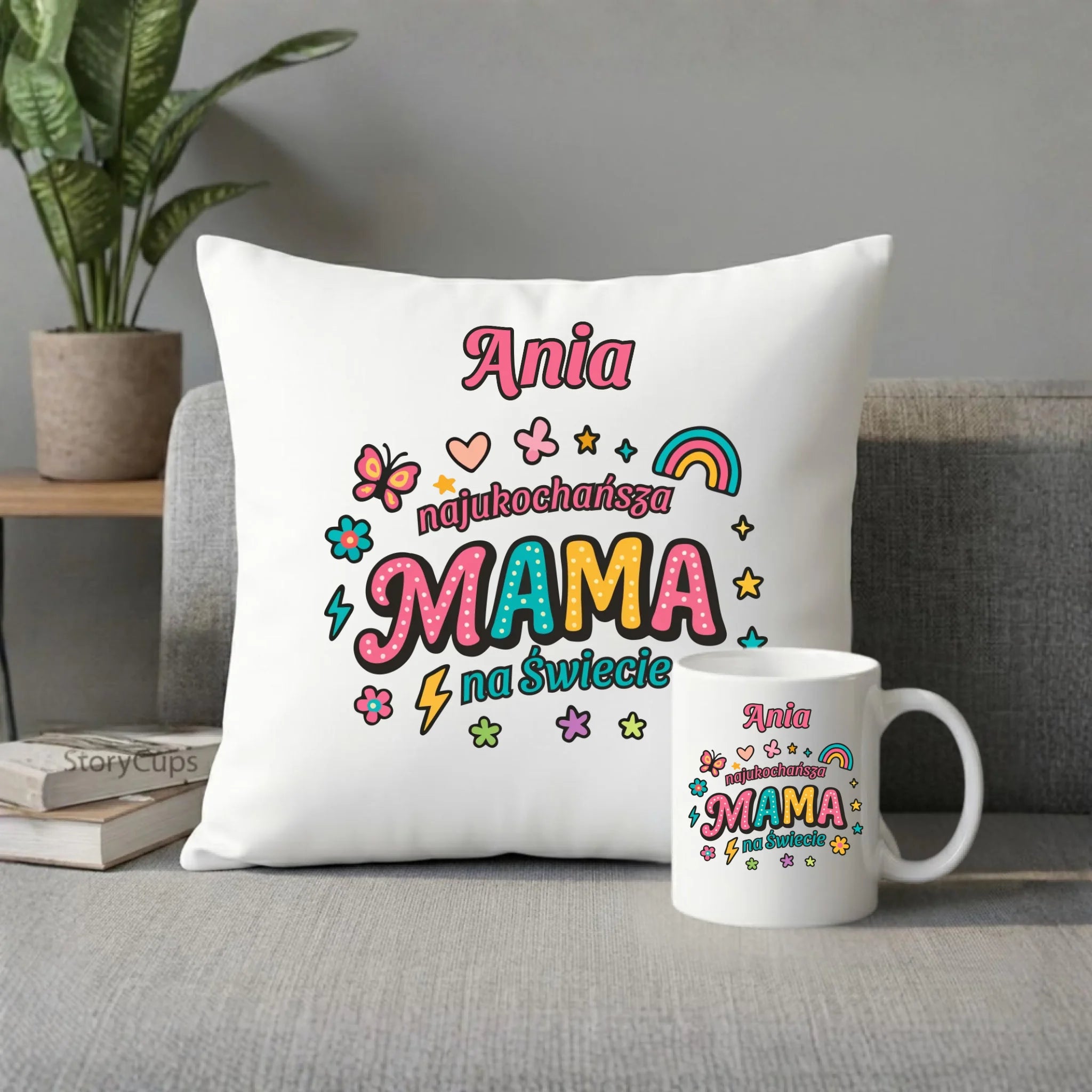 Zestaw poduszka i kubek dla mamy - Najukochańsza mama na Świecie - personalizowany DM03 - StoryCups.pl