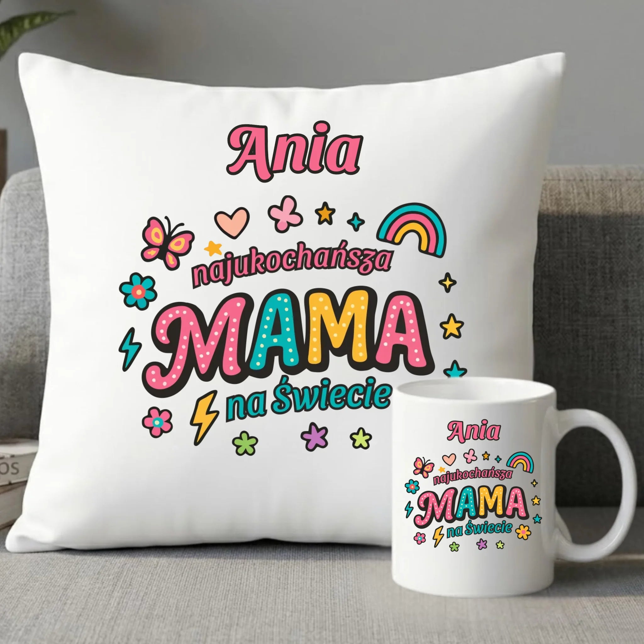 Zestaw poduszka i kubek dla mamy - Najukochańsza mama na Świecie - personalizowany DM03 - StoryCups.pl