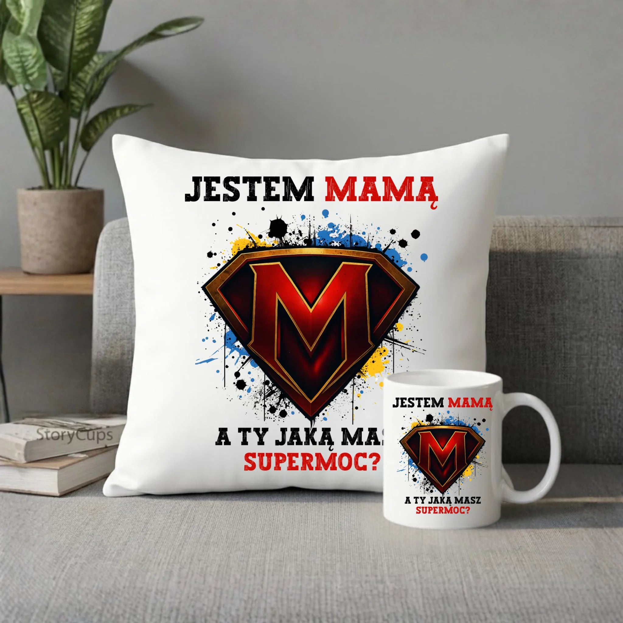 Zestaw poduszka i kubek dla mamy - Super Mama DM04 - StoryCups.pl