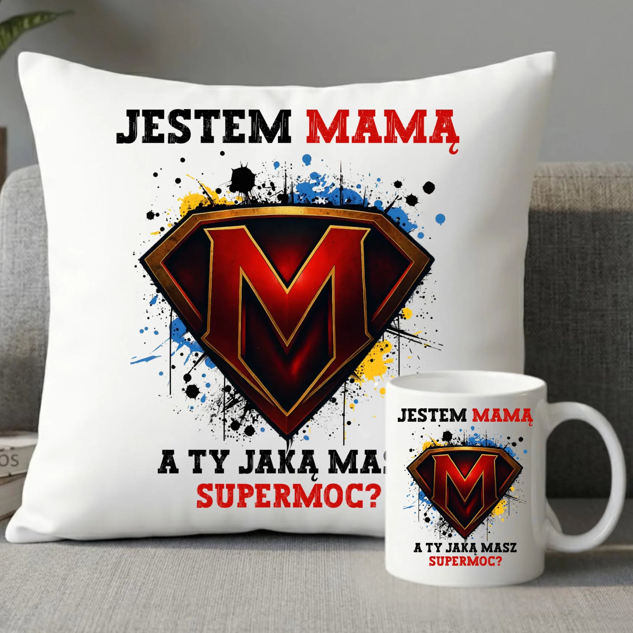 Zestaw poduszka i kubek dla mamy - Super Mama DM04 - StoryCups.pl