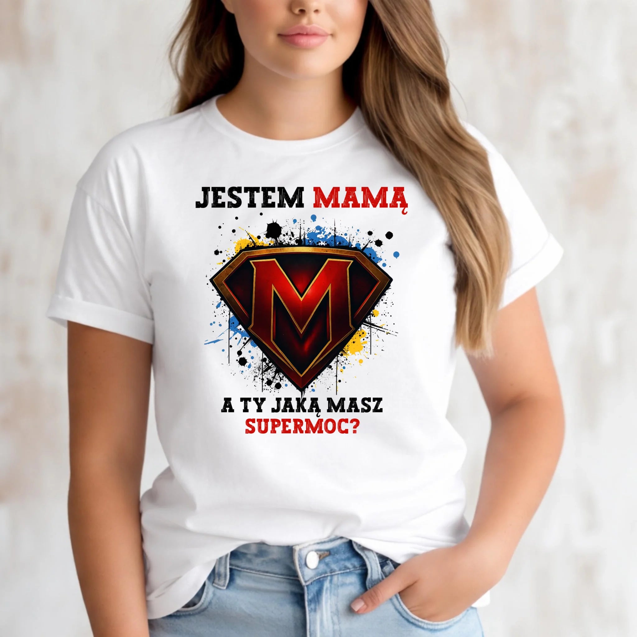 Koszulka dla mamy - Jestem mamą A Ty jaką masz supermoc? DM04 - StoryCups.pl