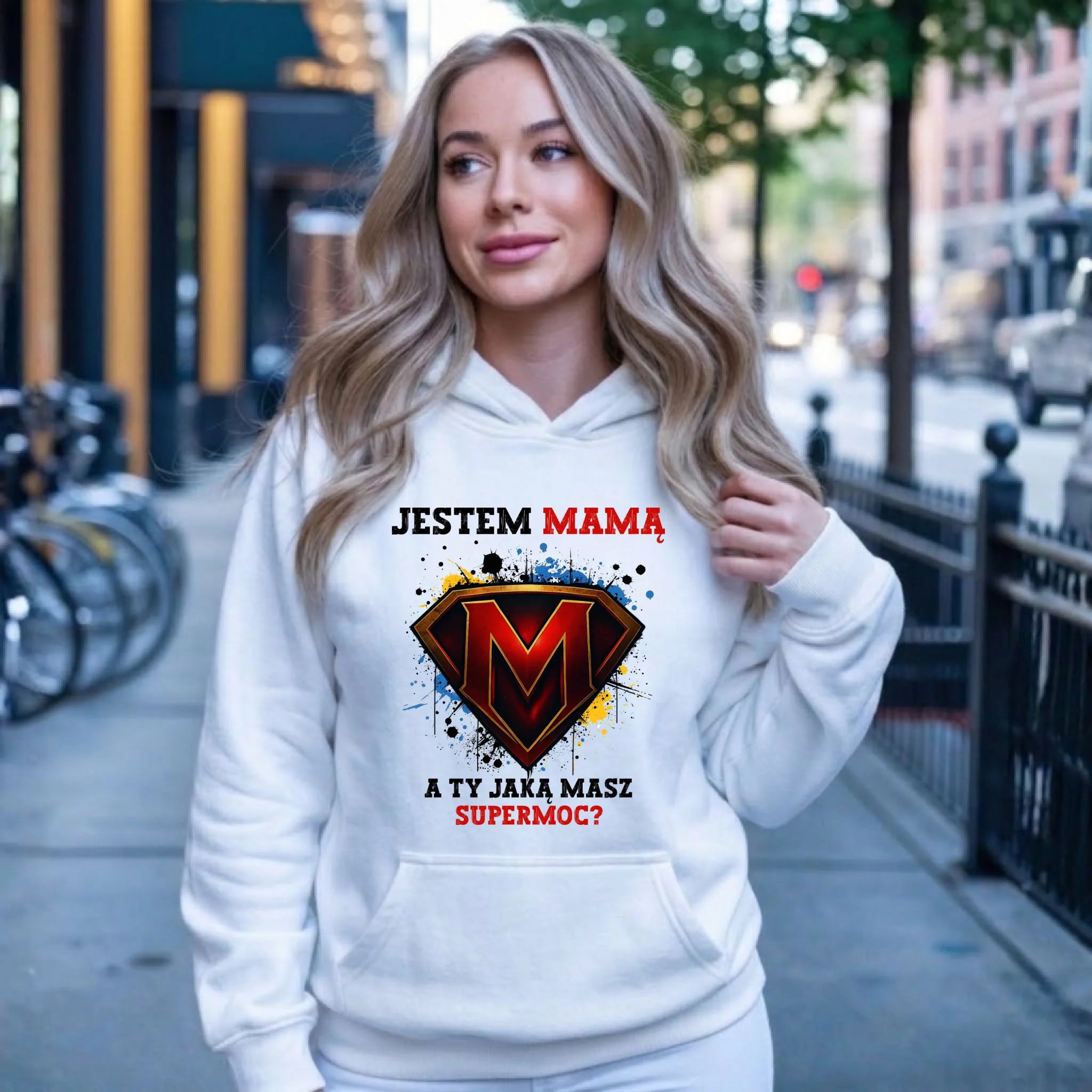 Bluza z kapturem dla mamy - Jestem mamą A Ty jaką masz supermoc? DM04 - StoryCups.pl