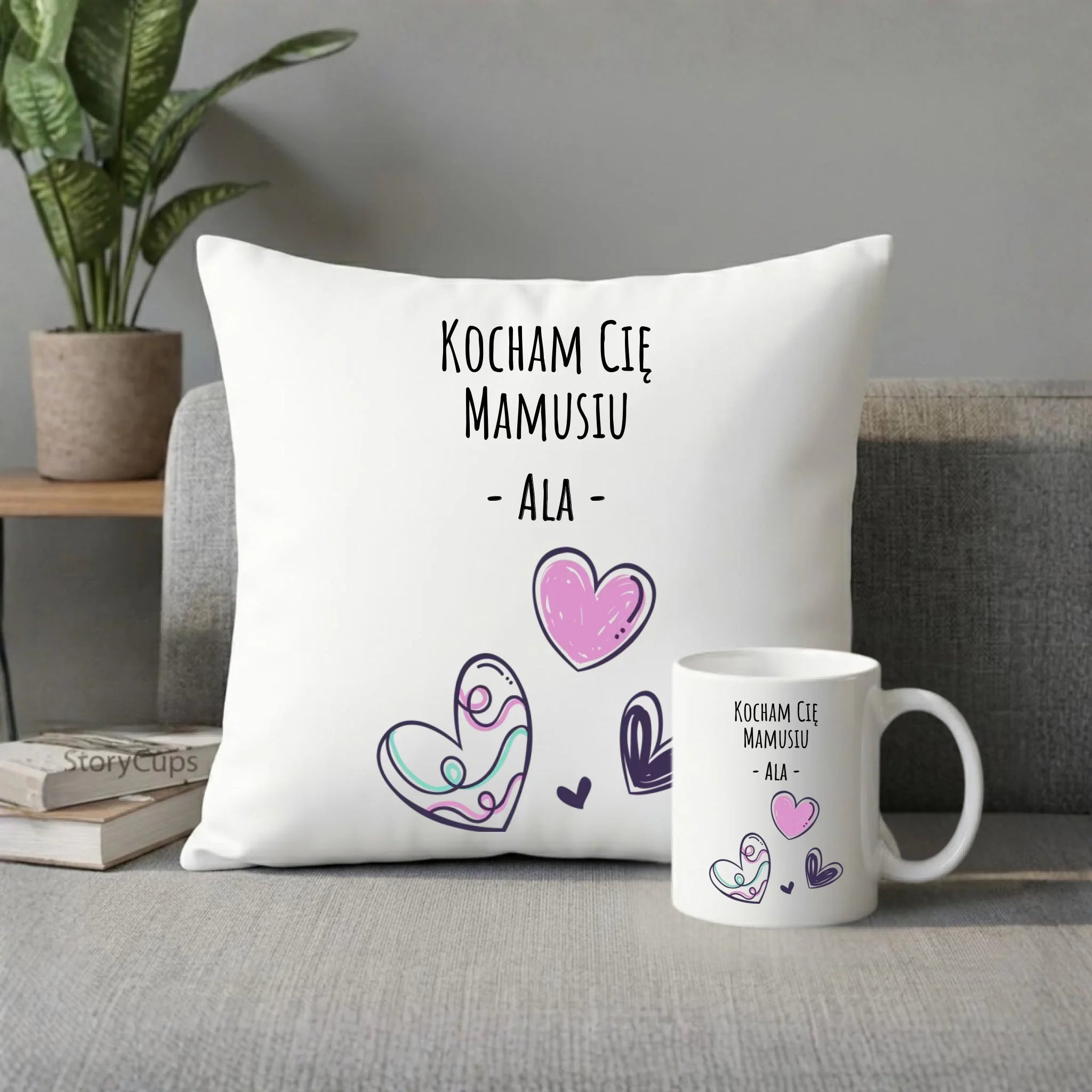 Zestaw poduszka i kubek dla mamy - Kocham Cię Mamusiu - personalizowany DM05 - StoryCups.pl