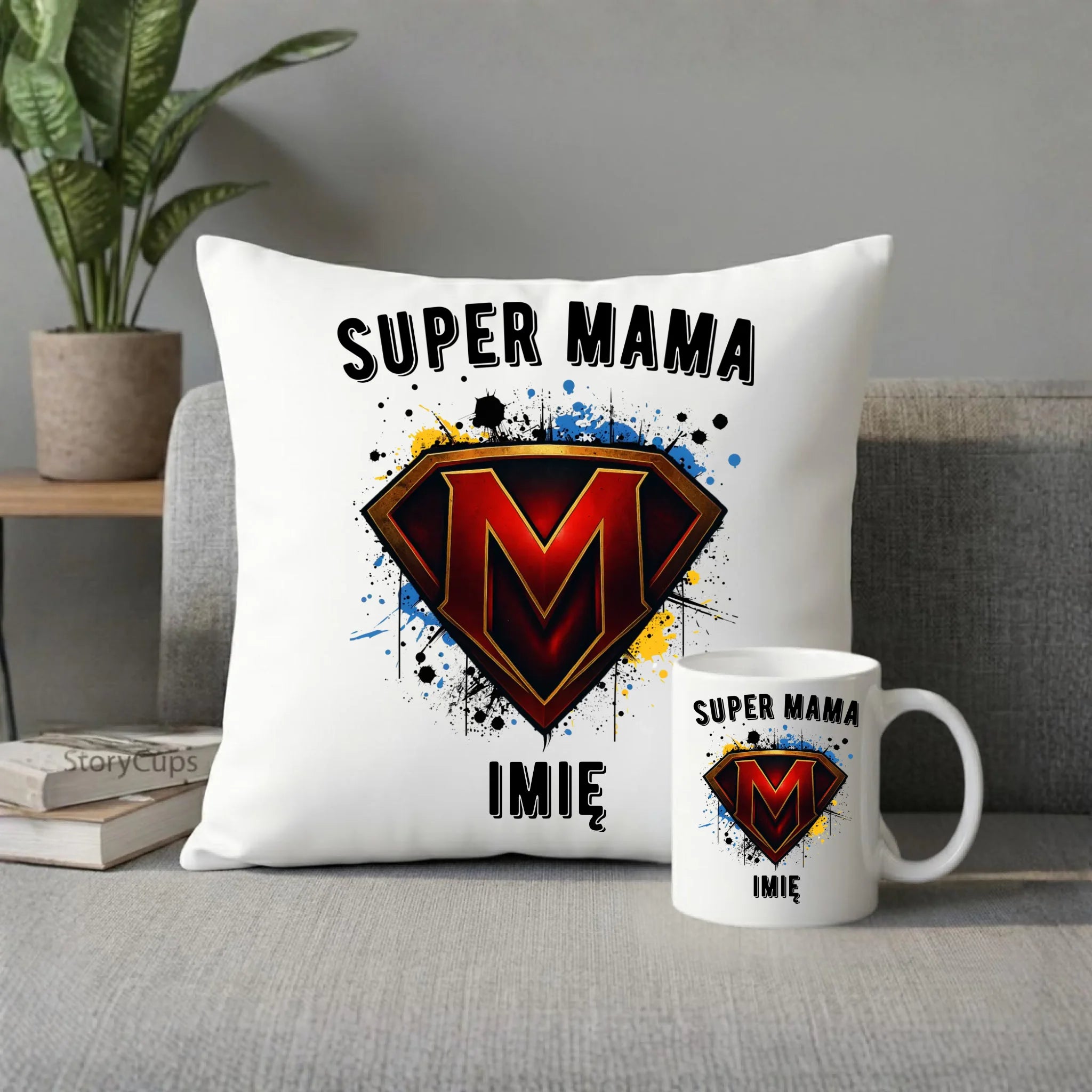 Zestaw poduszka i kubek dla mamy - Super Mama - personalizowany DM07 - StoryCups.pl