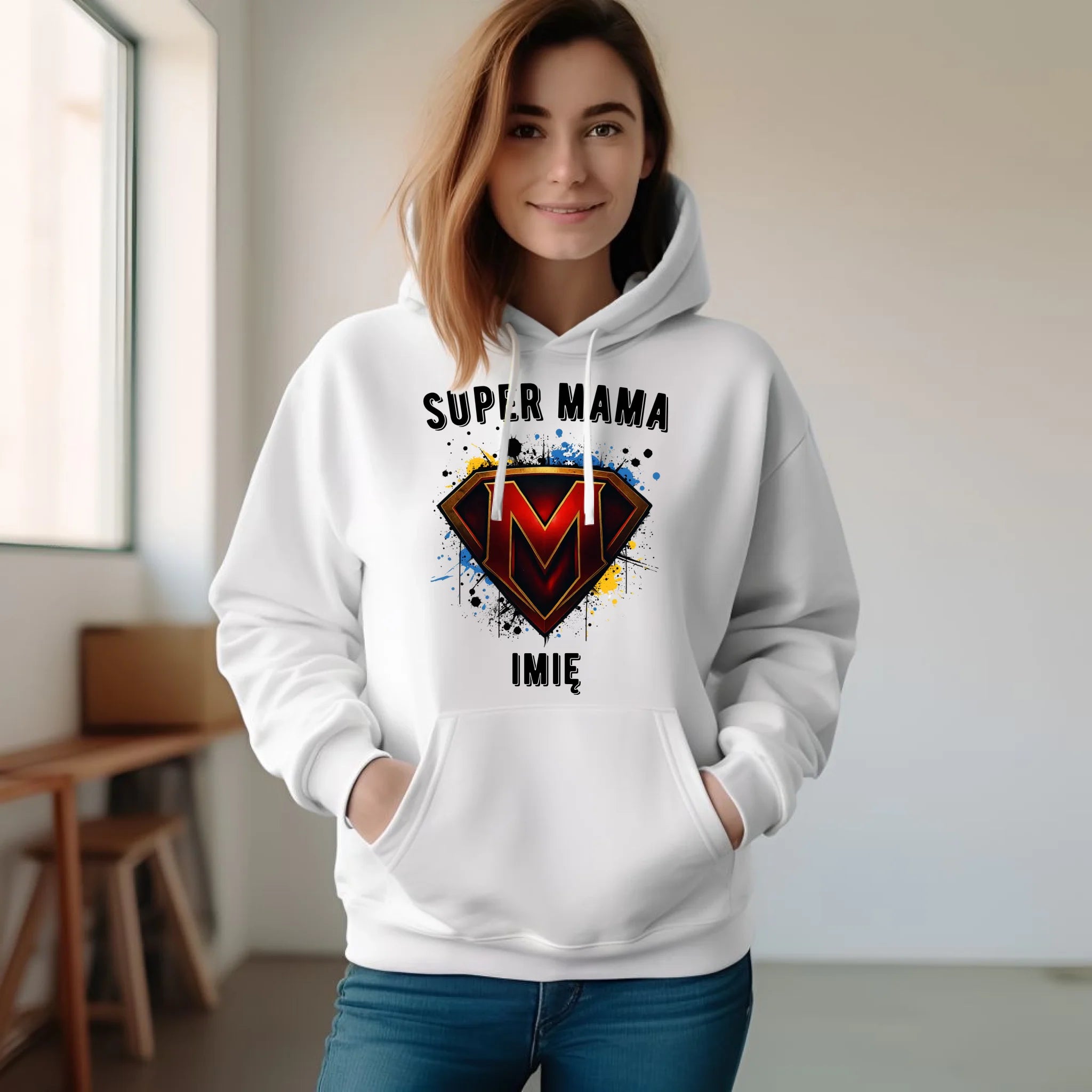 Bluza z kapturem dla mamy - Super Mama - personalizowana DM07 - StoryCups.pl