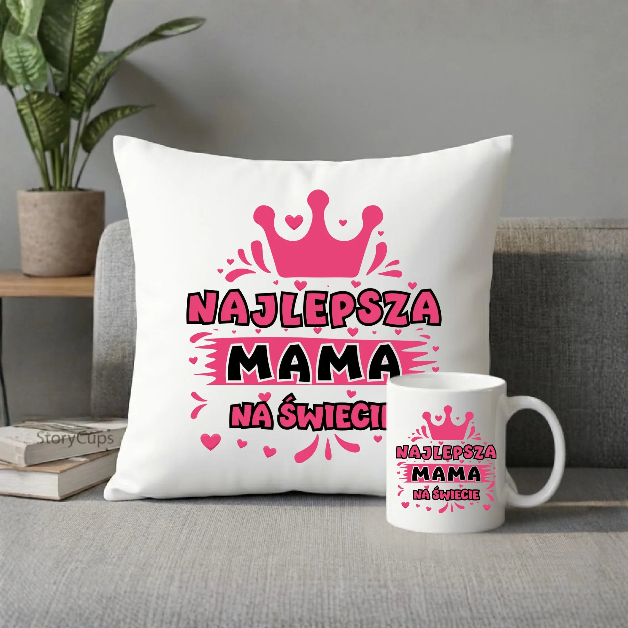 Zestaw poduszka i kubek dla mamy - Najlepsza mama na Świecie DM08 - StoryCups.pl