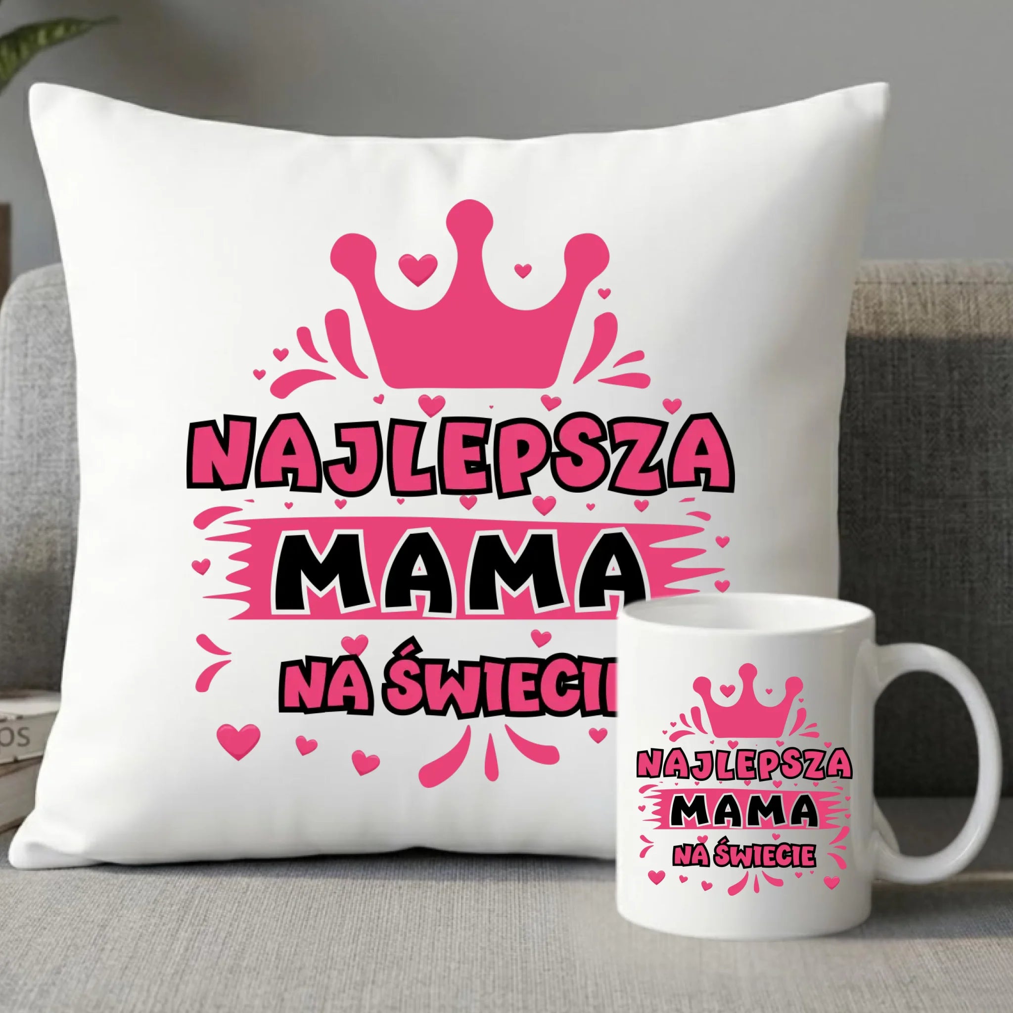 Zestaw poduszka i kubek dla mamy - Najlepsza mama na Świecie DM08 - StoryCups.pl