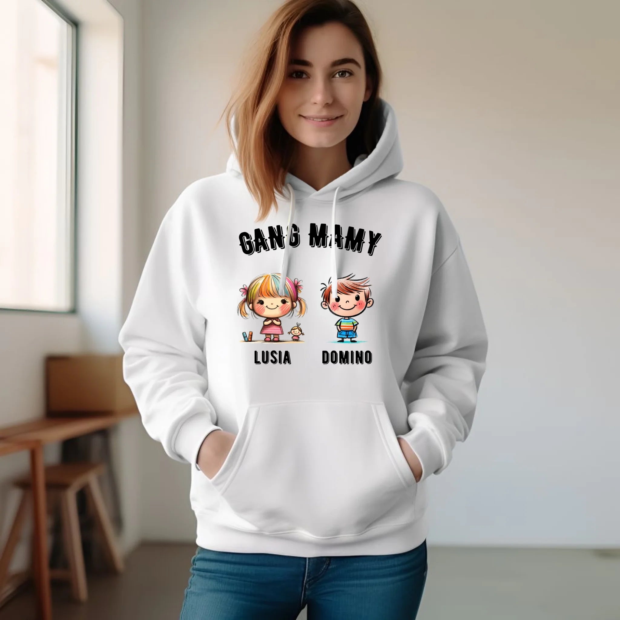 Bluza z kapturem dla mamy z imionami dzieci - Gang mamy - personalizowana DM09 - StoryCups.pl