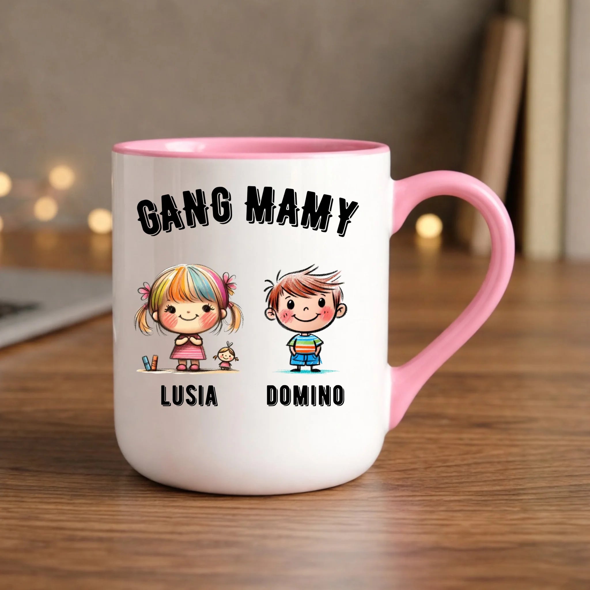 Kubek elegant dla mamy z imionami dzieci - Gang mamy - personalizowany DM09 - StoryCups.pl