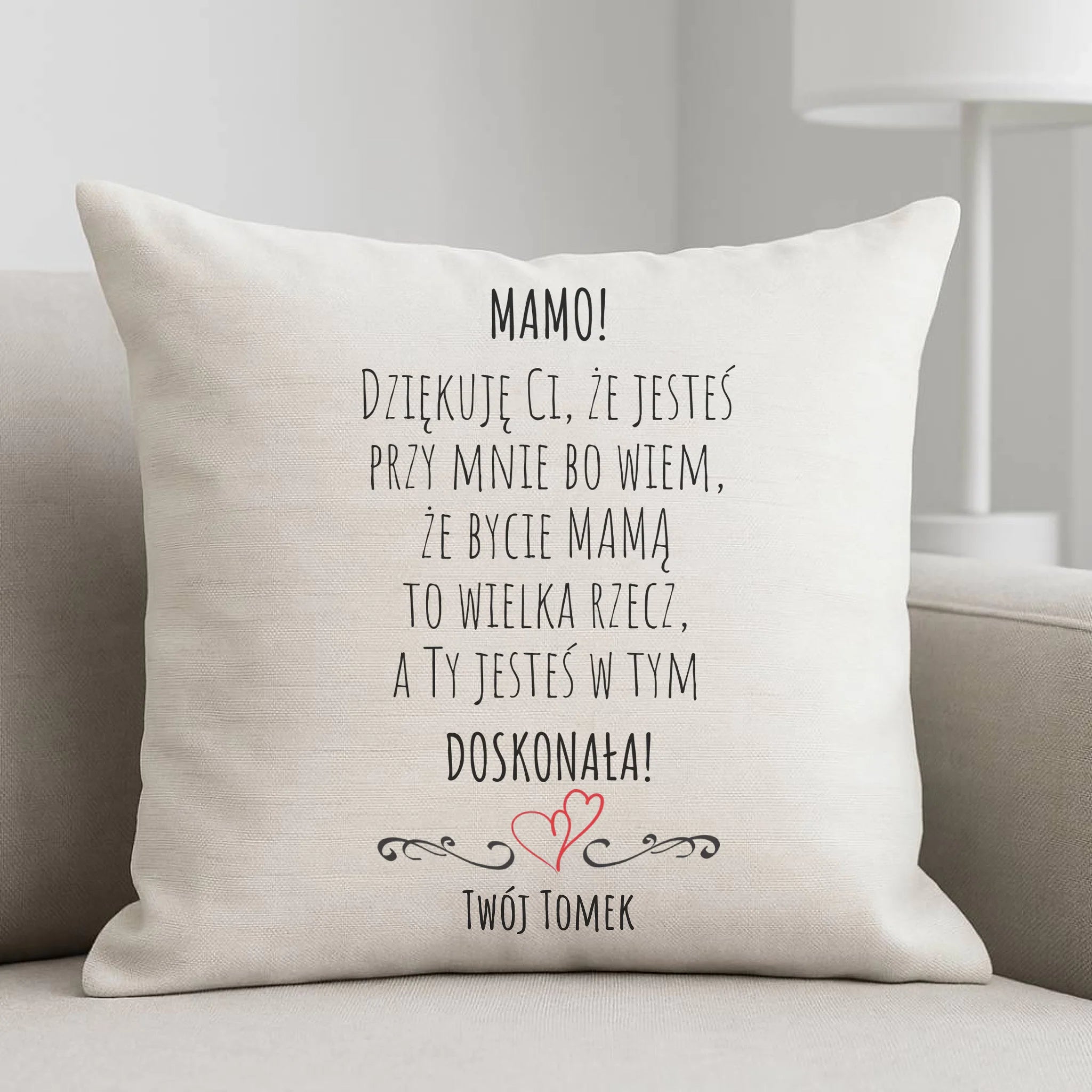 Poduszka dla mamy z podziękowaniem - Mamo jesteś doskonała - personalizowana DM10 - StoryCups.pl