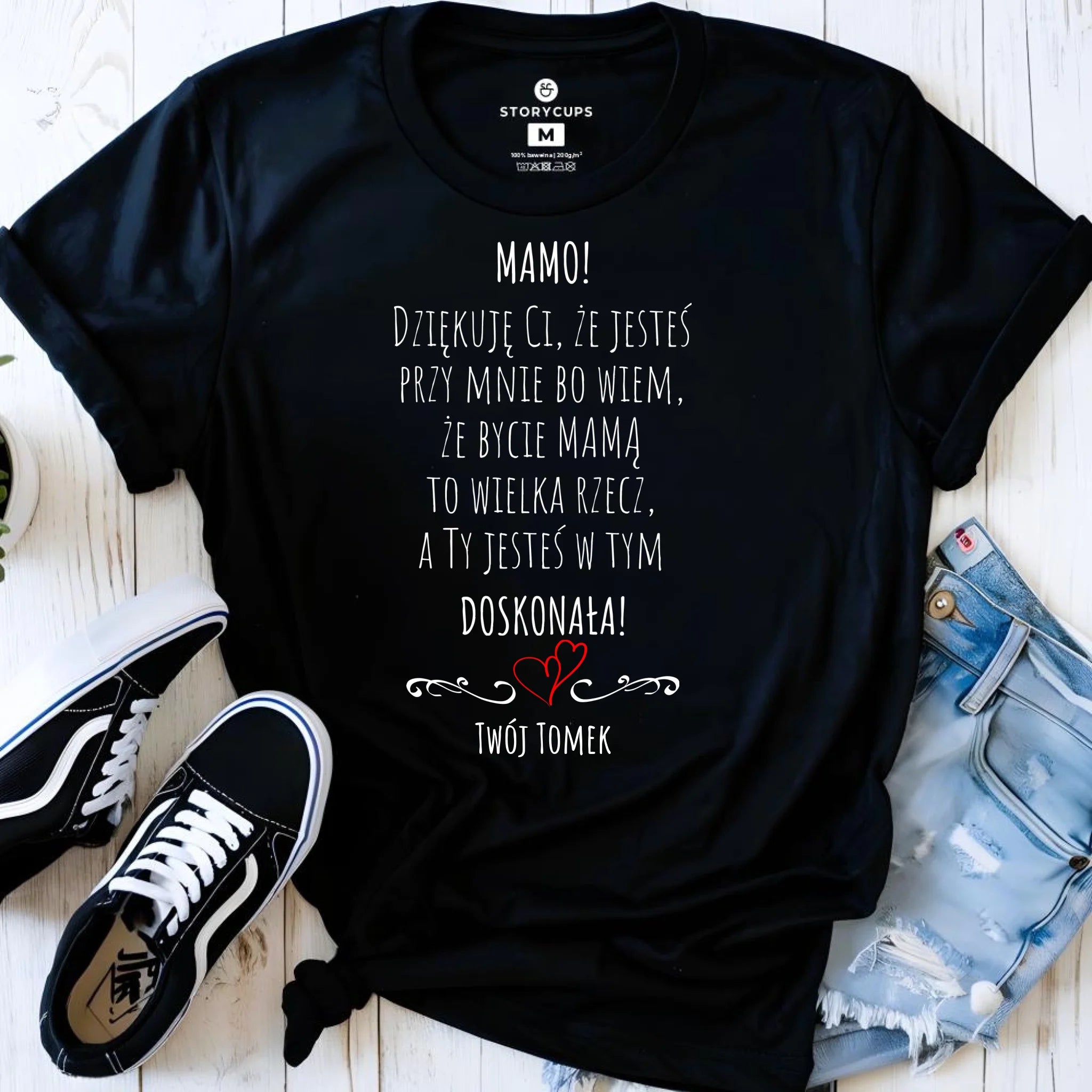 Koszulka dla mamy z podziękowaniem - Mamo jesteś doskonała - personalizowana DM10 - StoryCups.pl