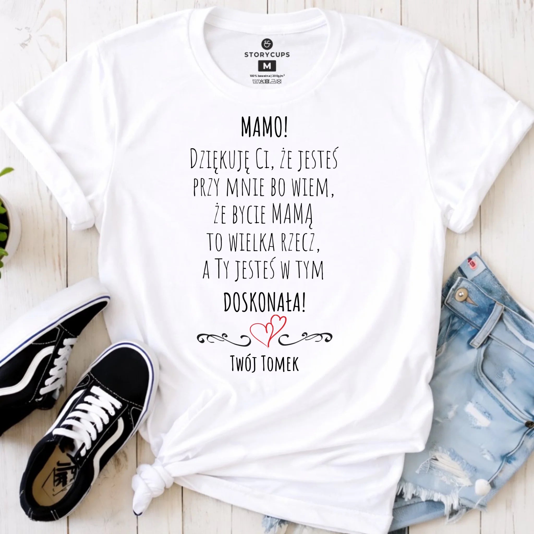 Koszulka dla mamy z podziękowaniem - Mamo jesteś doskonała - personalizowana DM10 - StoryCups.pl