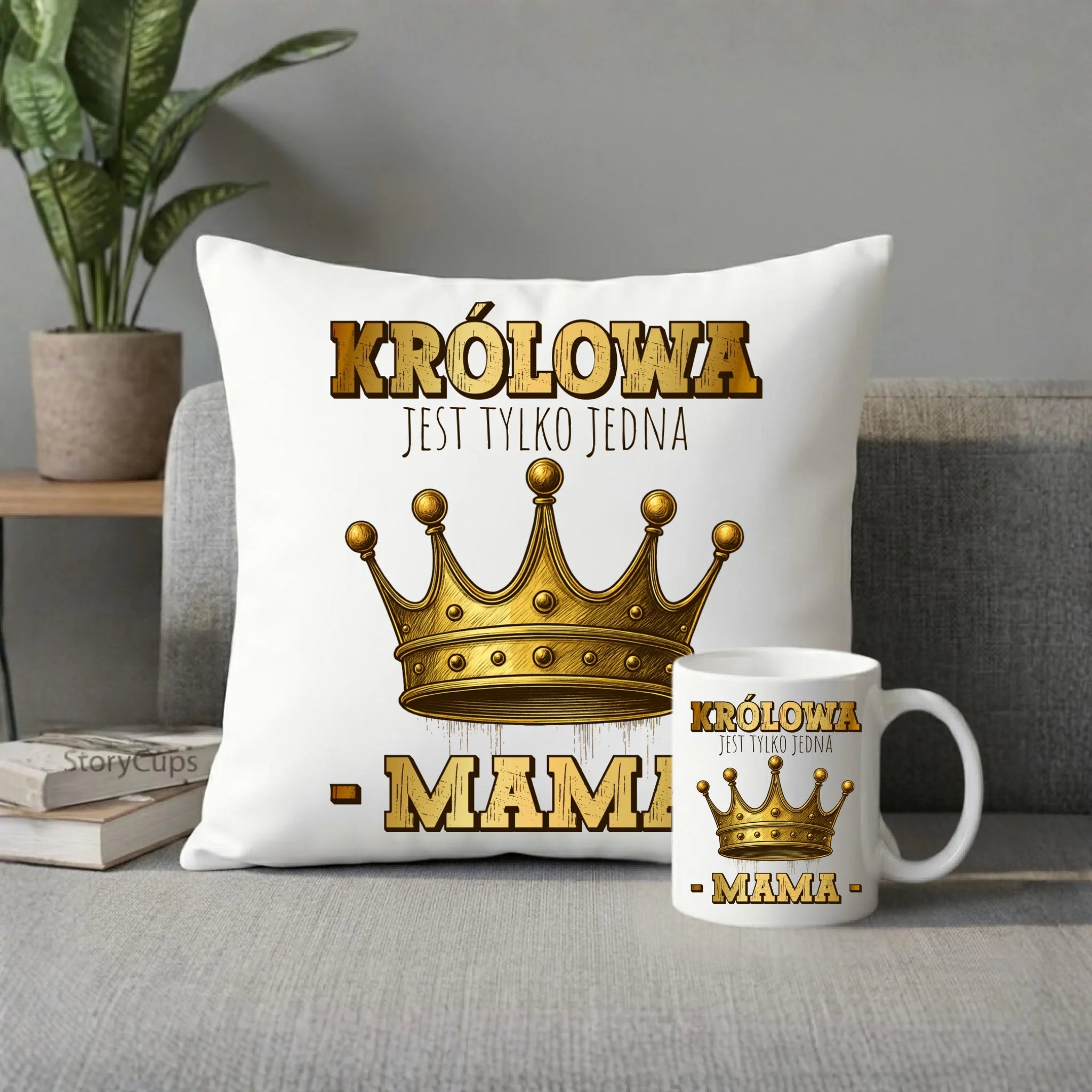 Zestaw poduszka i kubek dla mamy - Królowa jest tylko jedna Mama DM13 - StoryCups.pl