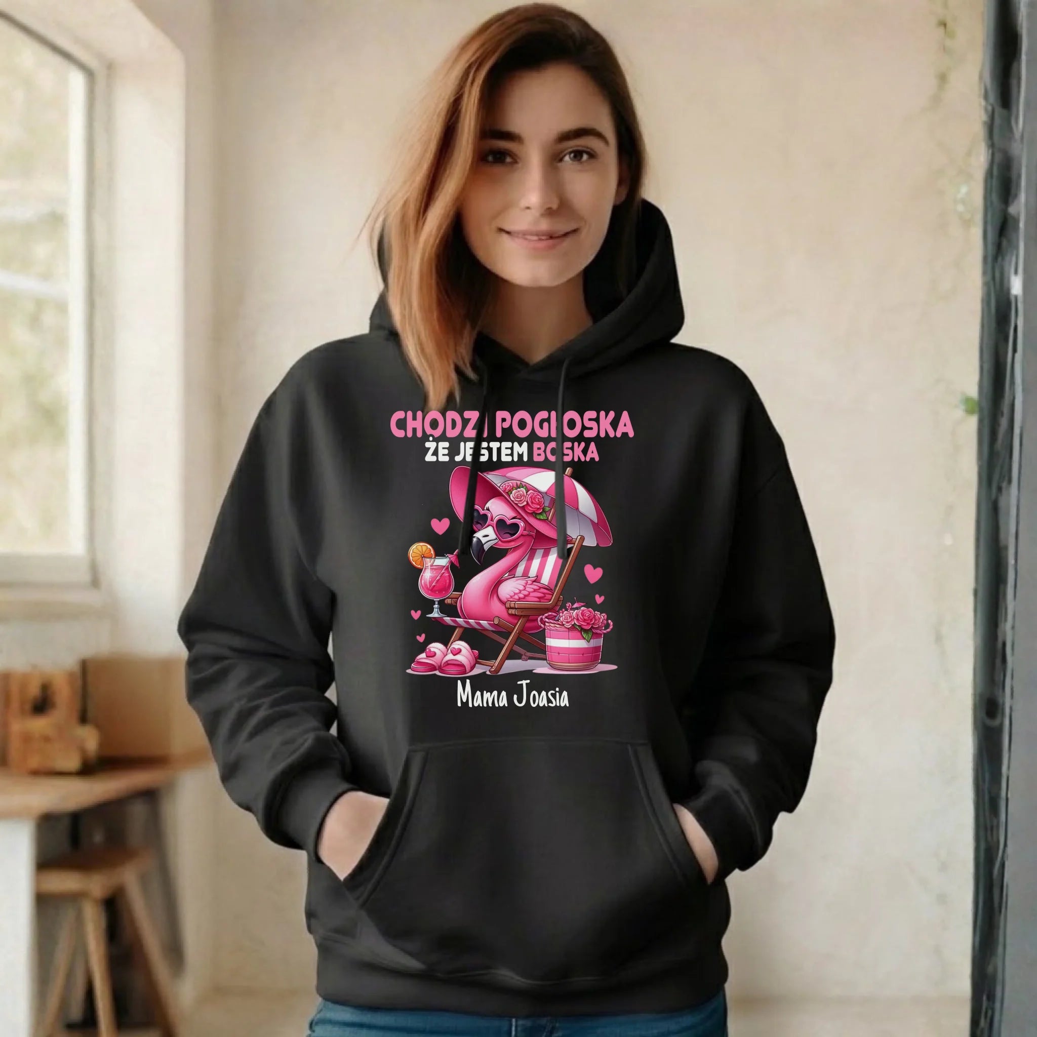 Bluza z kapturem dla mamy - Chodzi pogłoska, że jestem boska - personalizowana DM14 - StoryCups.pl